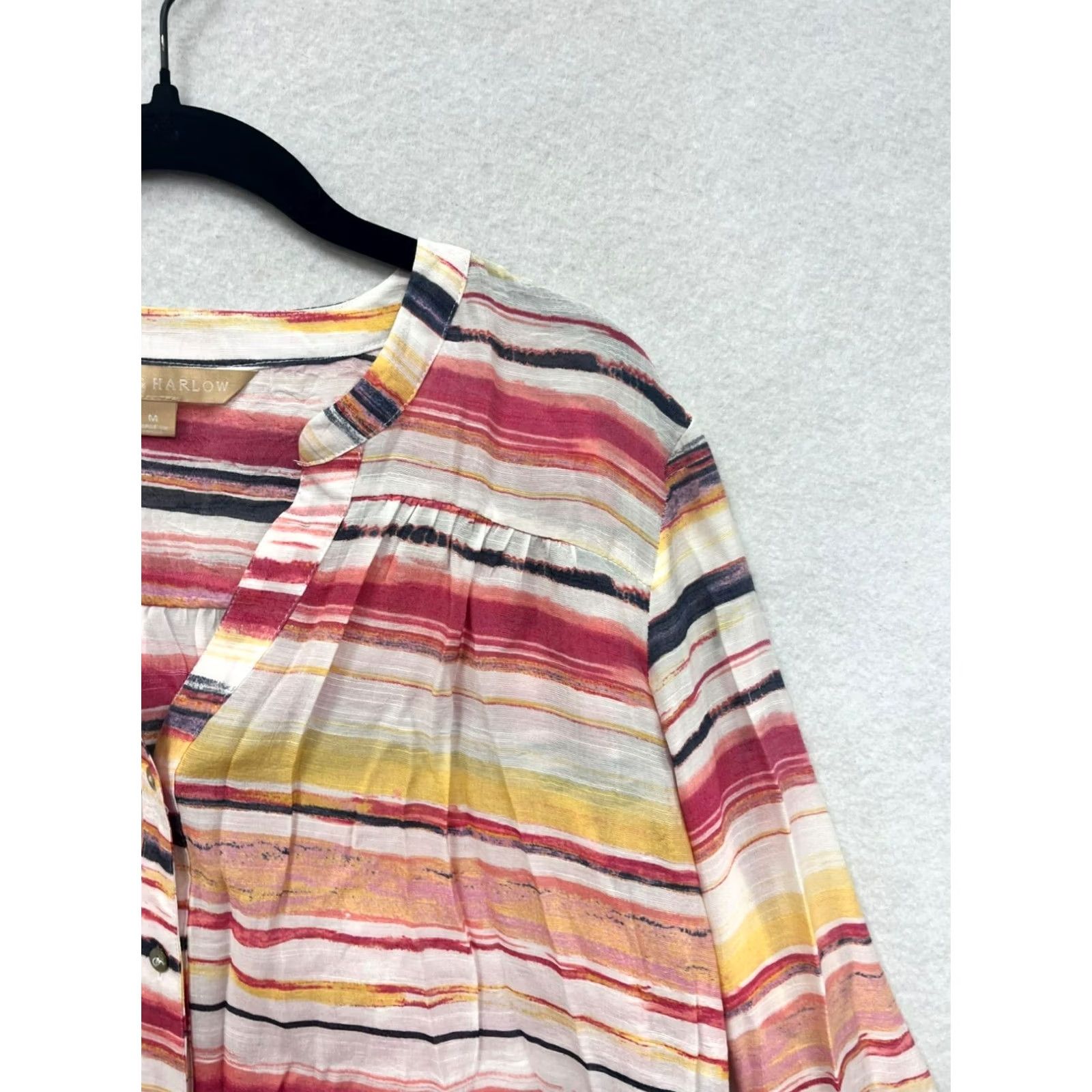 Hope Hope & Harlow Womens M Striped Button-Up Blouse Multicolor, Lightweight, Casual, Button-Up Front, Long Sleeve, Relaxed Fit, Pre-Owned Like New Size M / US 6-8 / IT 42-44 - 6 Thumbnail