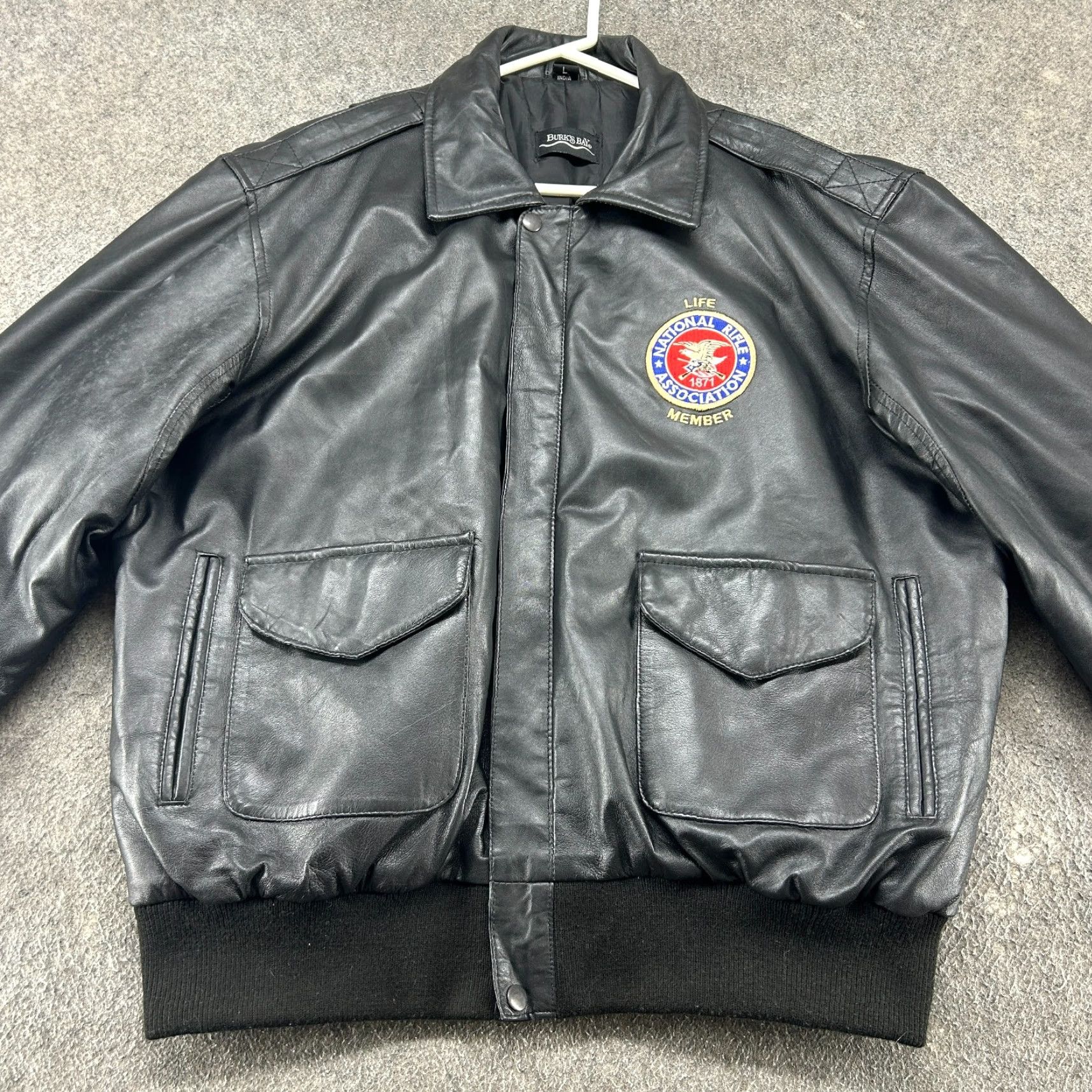 Vintage VINTAGE Burks Bay Leather Jacket Mens L Black Bomber Genuine NRA Life Member 90s Size US L / EU 52-54 / 3 - 3 Thumbnail
