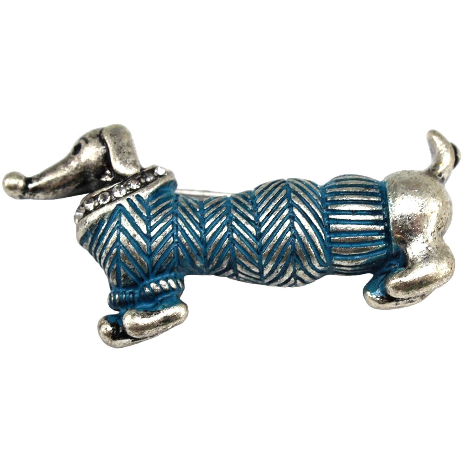 Other Dachshund Doxie in Blue Sweater Rhinestone Brooch • 2" Long Size ONE SIZE - 1 Thumbnail