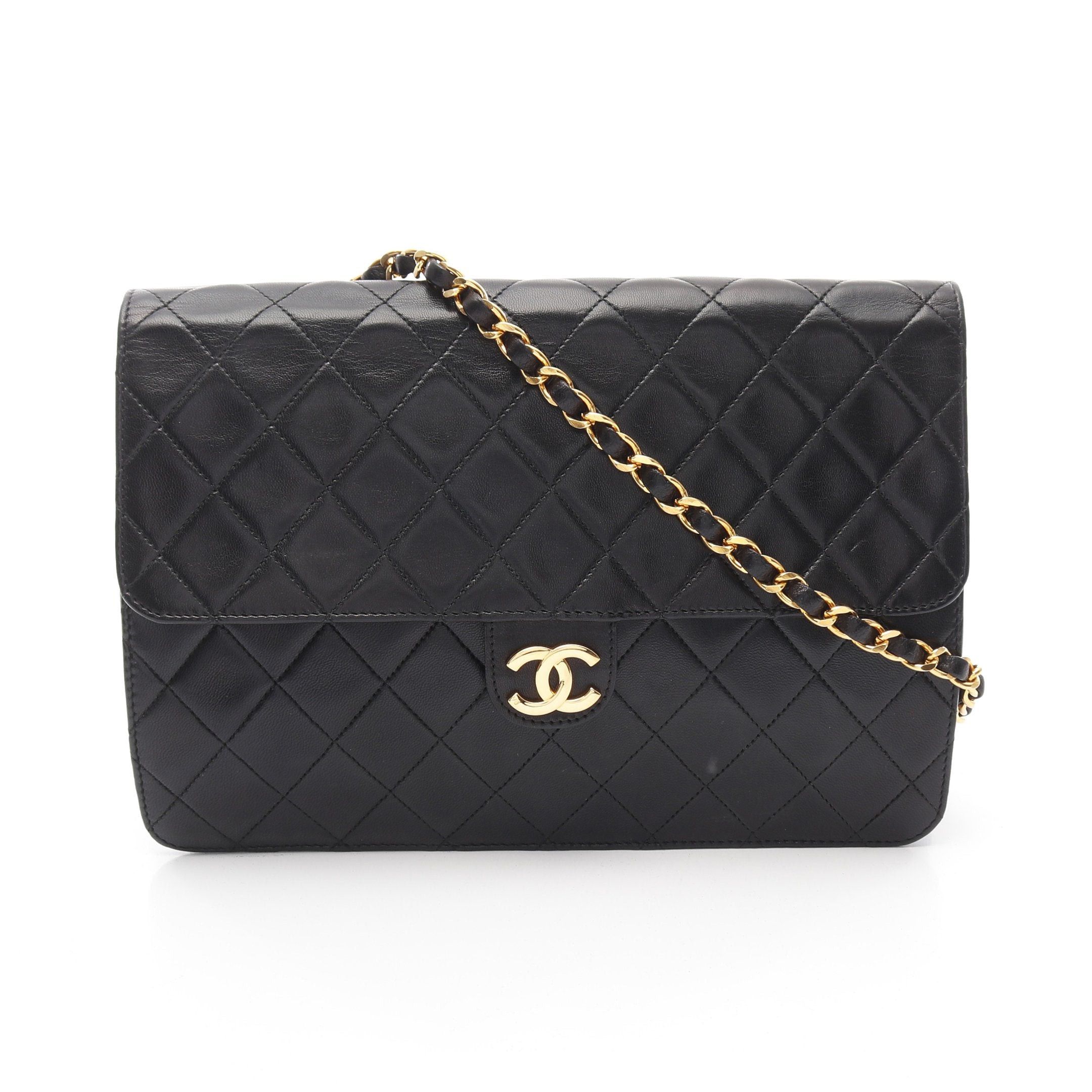Chanel Matelasse Single Flap Chain Shoulder Bag Lambskin Black Gold Hardware, Women's