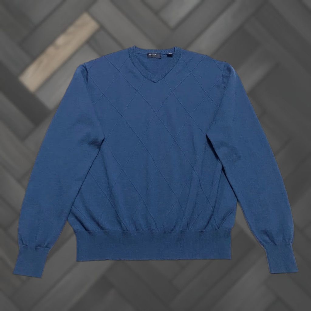 Vintage Patrick Assaraf Linea Rossa Signature Sweater Mens XL Blue V-Neck Argyle Pullover Long Sleeve Knit Size US XL / EU 56 / 4 - 1 Thumbnail