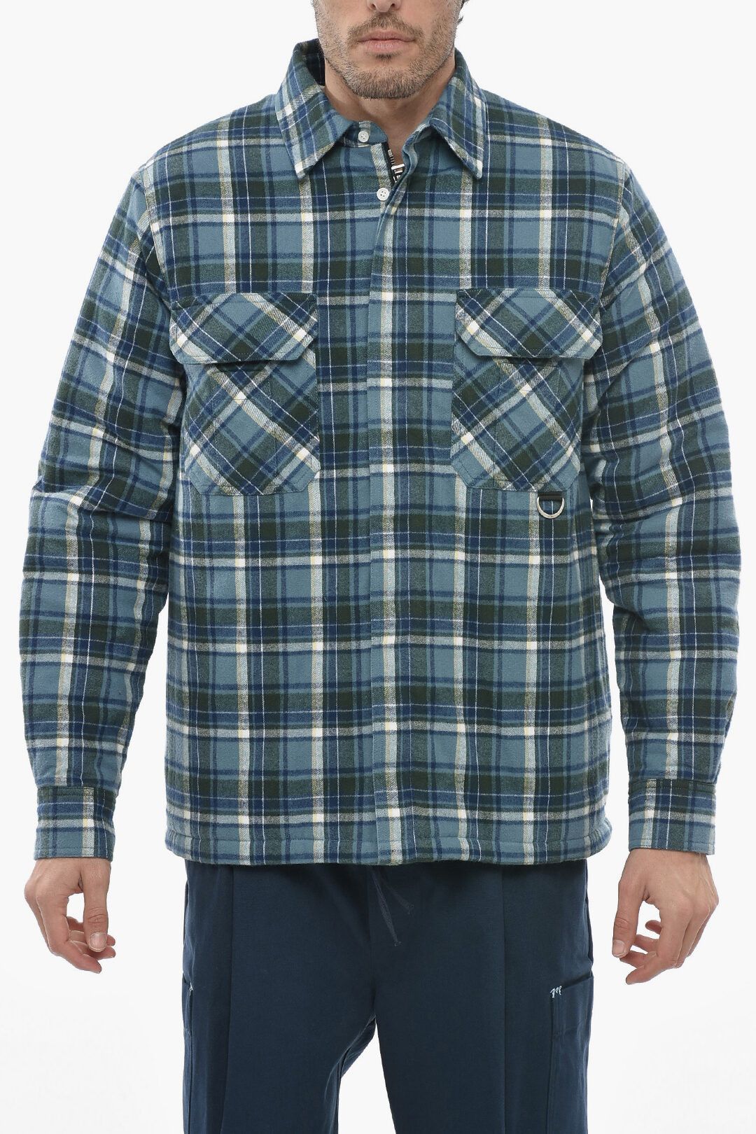 image of Loewe Og1Mm0424 Cotton Flannel Quilted Overshirt In Blue, Men's (Size Small)