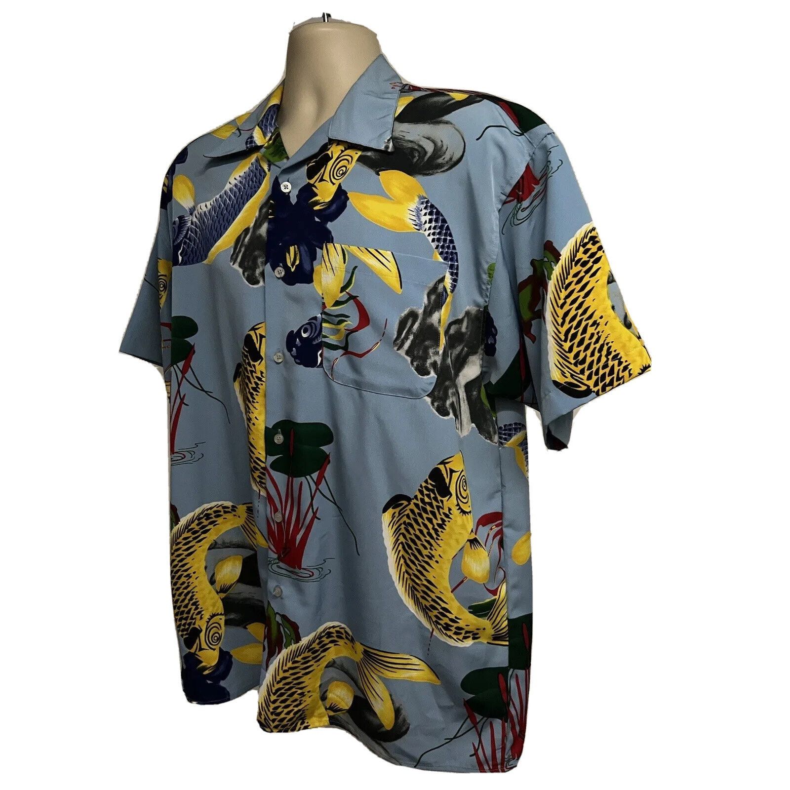 Koman Koman Blue Vintage Hawaiian Koi Fish Button Shirt M Pocket Size US M / EU 48-50 / 2 - 2 Thumbnail