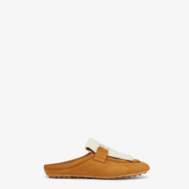 Fendi o1B3y1r0426 Baguette Suede & Shearling Mules in Brown Size US 10 / IT 40 - 1 Thumbnail