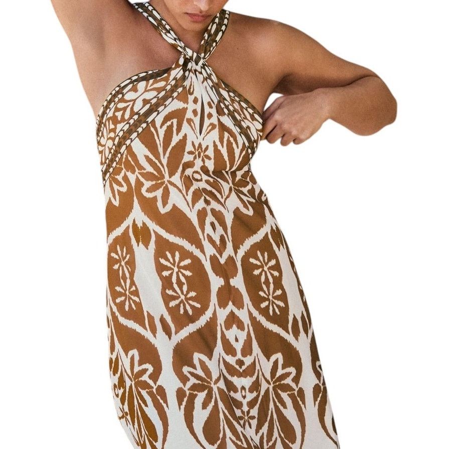 NEW NWT Anthro Vineet Bahl Halter Maxi Dress XS Brown Print