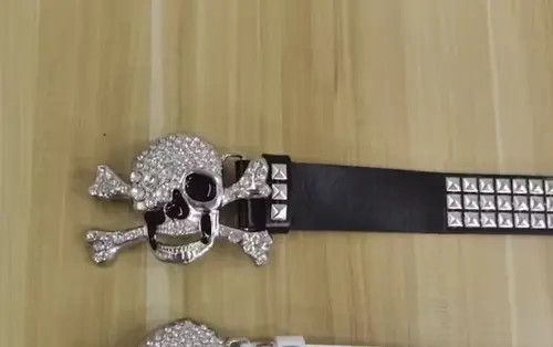 Leather Skull Rhinestone Pu Leather Belt Size ONE SIZE - 2 Thumbnail