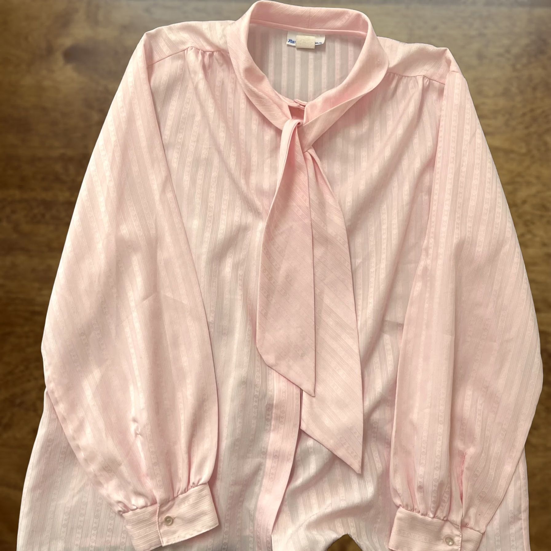 Vintage VINTAGE Paris Station Blouse Womens 40 Pink Striped Tie Neck Long Sleeve USA Blouse Size S / US 4 / IT 40 - 1 Thumbnail