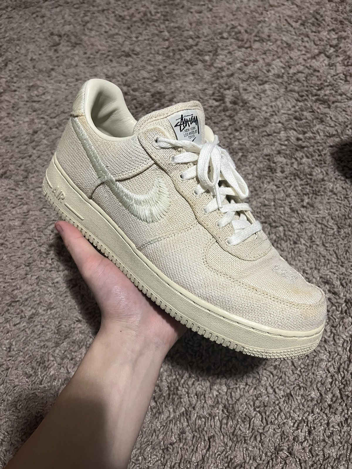 image of Nike Stussy Air Force One Fossil Shoes, Men's (Size 10)