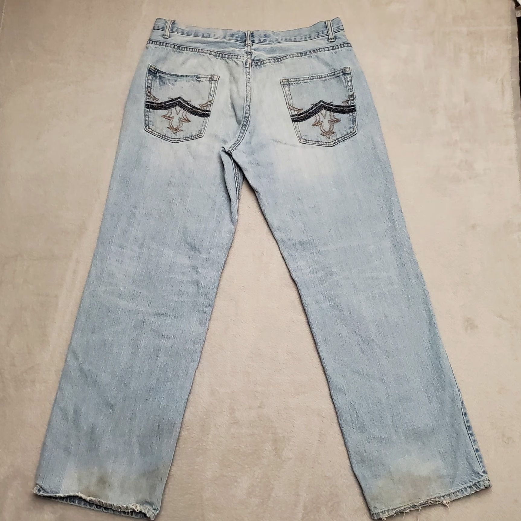 Denime VINTAGE PLUGG Jeans Mens 36x32 Blue Denim Straight Light Wash 5-Pocket Design Embroidered Pocket 90s USA American Mens Jeans Size US 36 / EU 52 - 7 Thumbnail