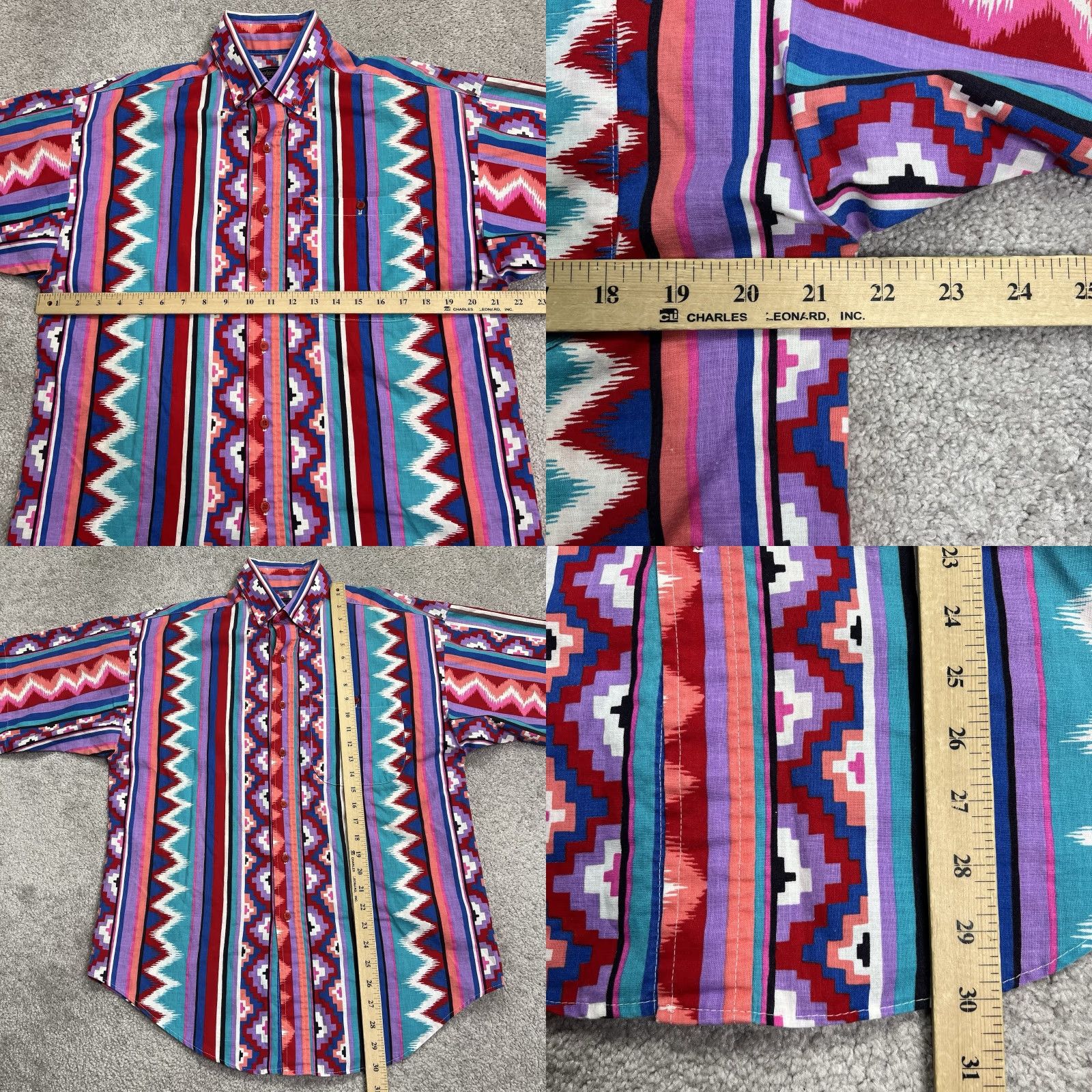 Vintage VINTAGE Panhandle Slim Shirt Men L Aztec Cowboy Western Rodeo Blue Pink Navajo Button-Up Short Sleeve Collared 16 USA Mens Size US L / EU 52-54 / 3 - 8 Thumbnail