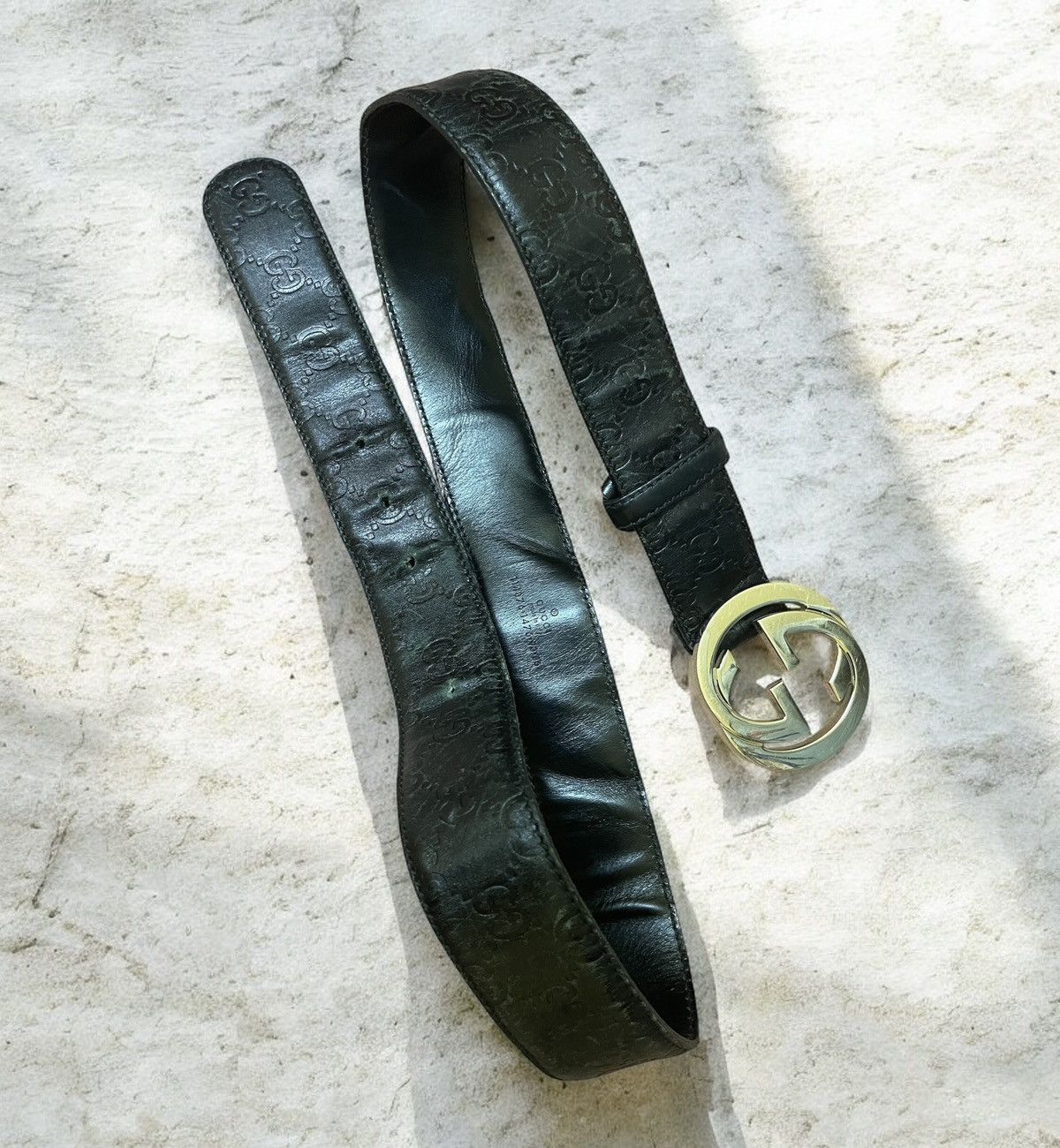 🔥GUCCI🔥Monogram Belt Double GG Black Leather Interlocking