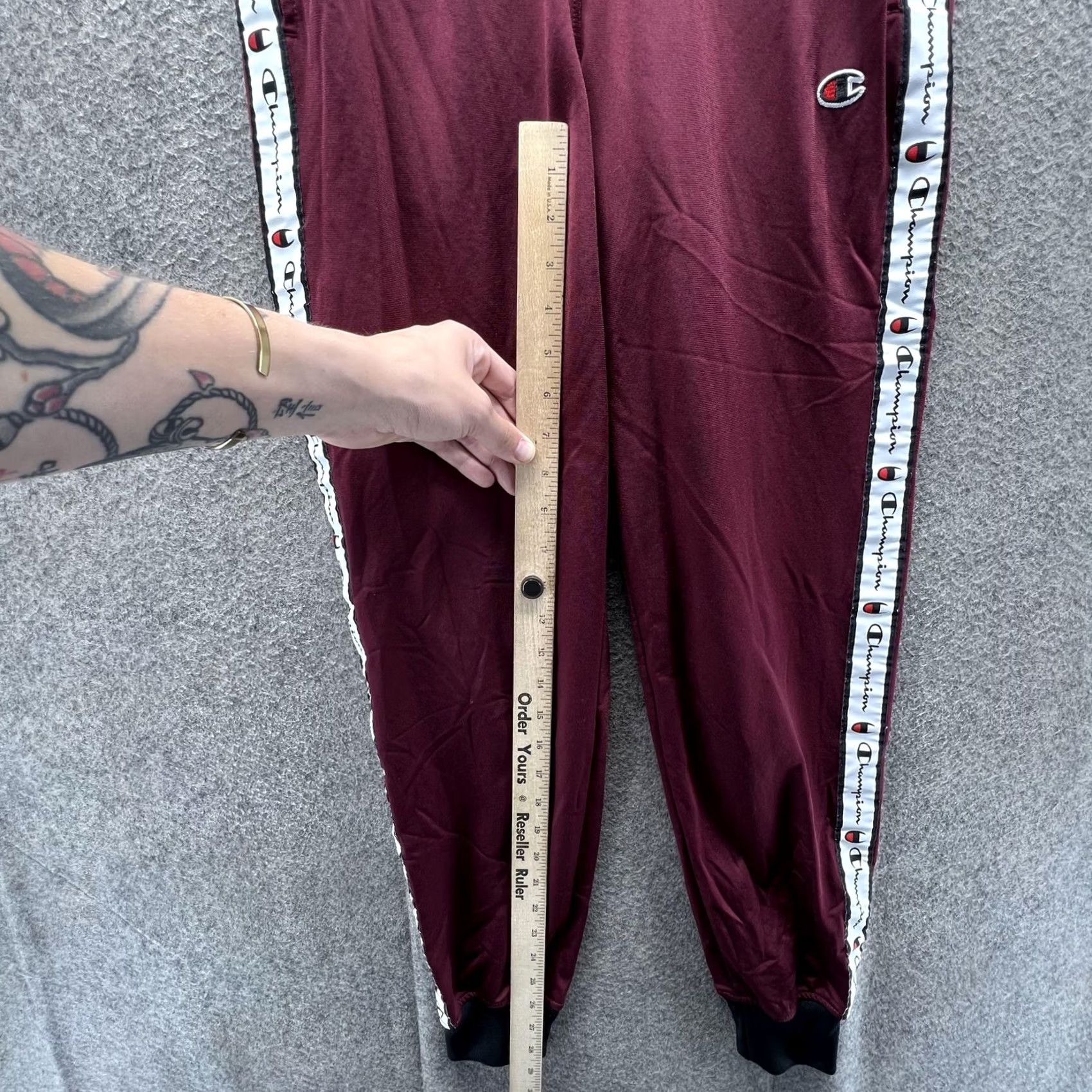 Champion Champion Track Pants Mens Small Red Knit Side Logo Tape Elastic Waist Cuffed Size US 29 - 4 Thumbnail