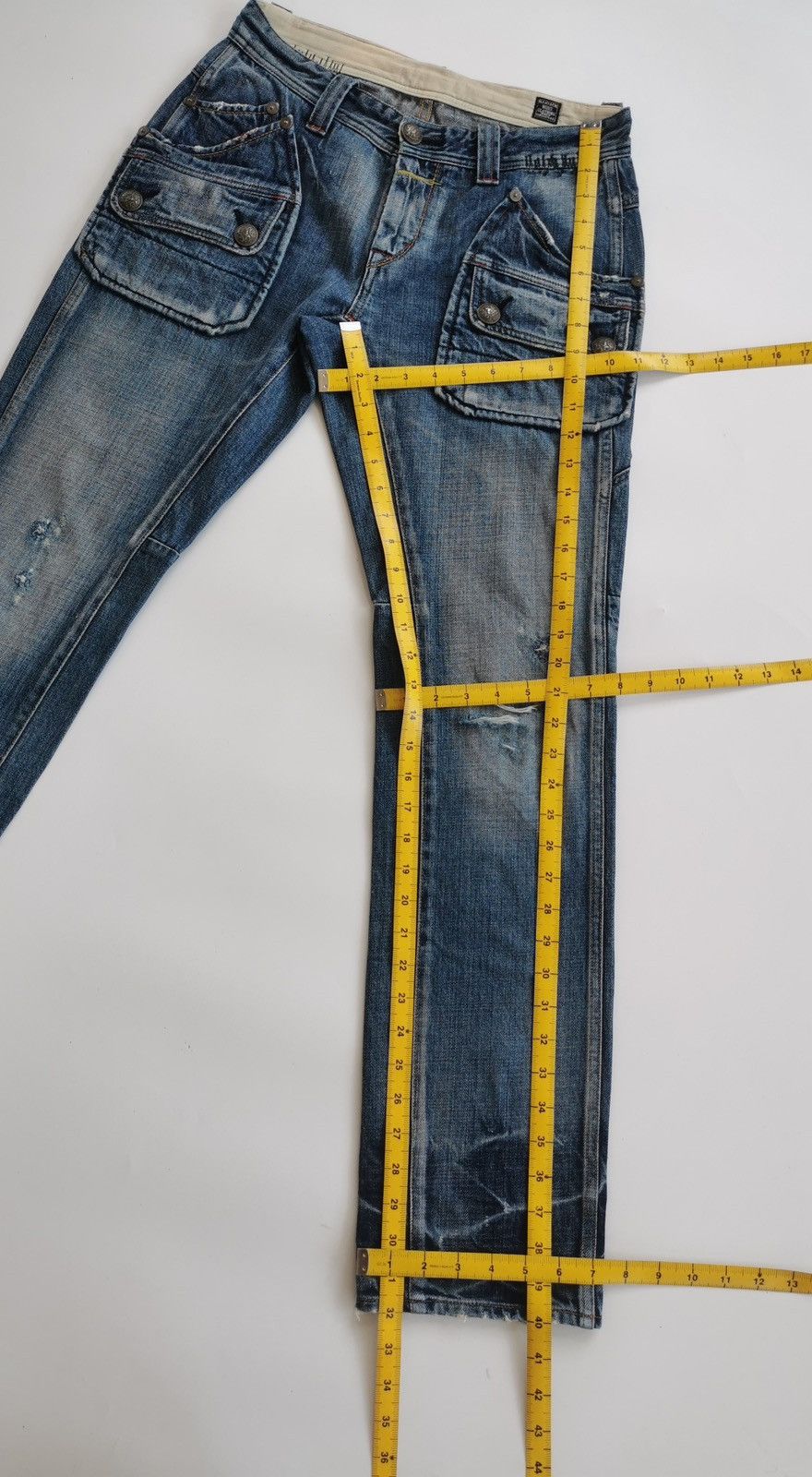 Kapital Bartack Work Dept Patch Pockets Distressed Denim Jeans Size US 29 - 12 Thumbnail