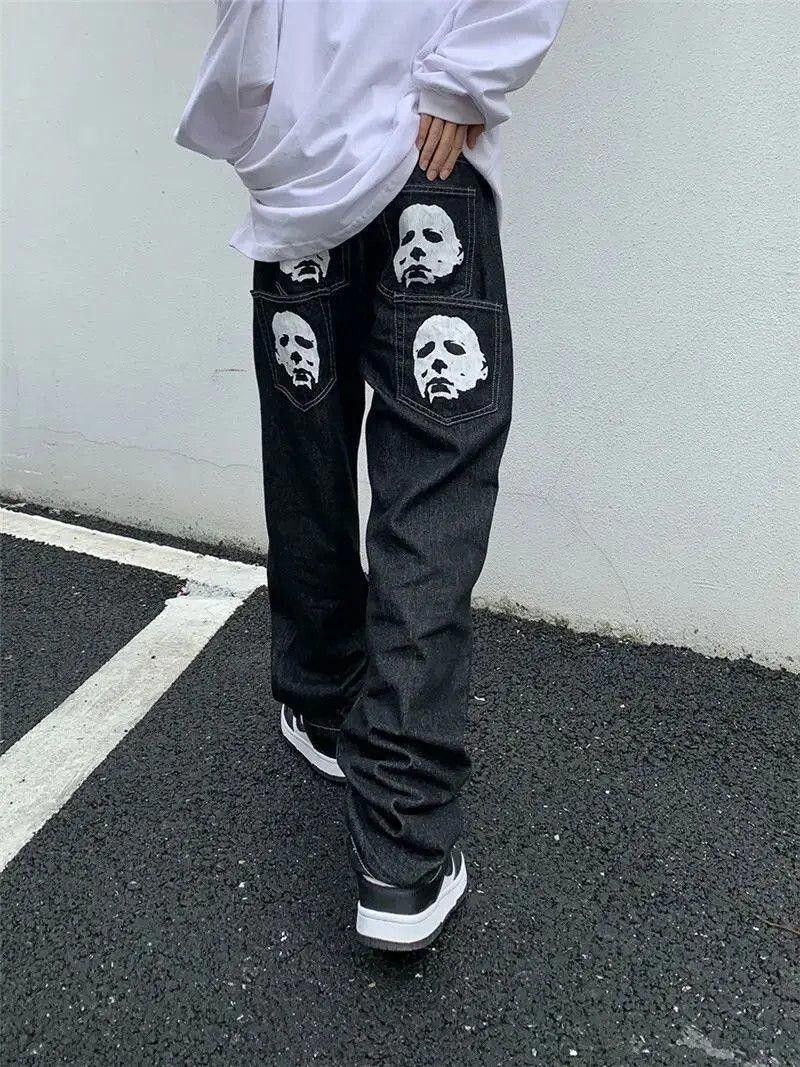 Vintage FACES Graphic Black Baggy Carpenter Denim Jeans Size US 32 / EU 48 - 2 Thumbnail