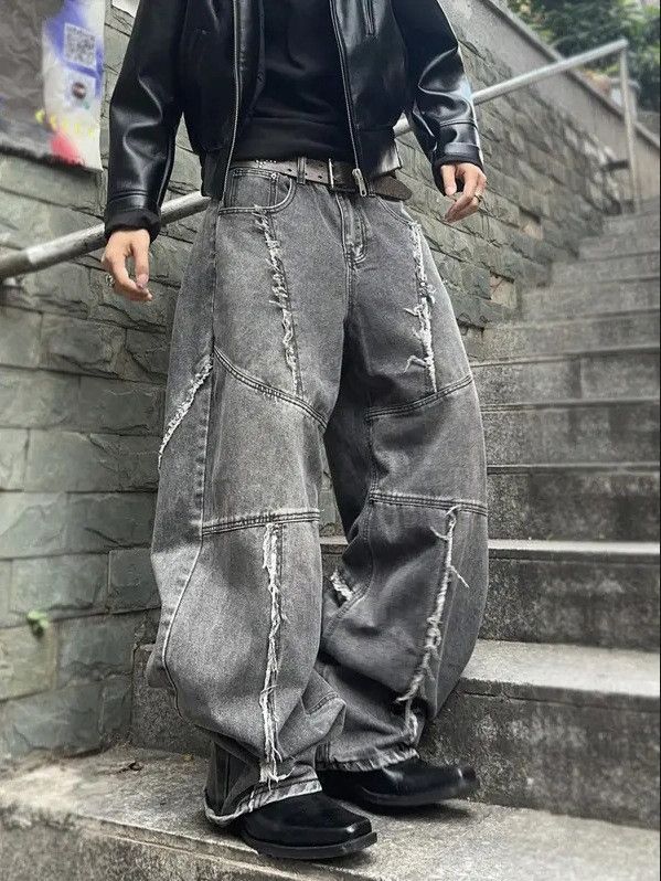 Japanese Brand Retro loose fringed patchwork wide leg jeans Size US 32 / EU 48 - 6 Thumbnail
