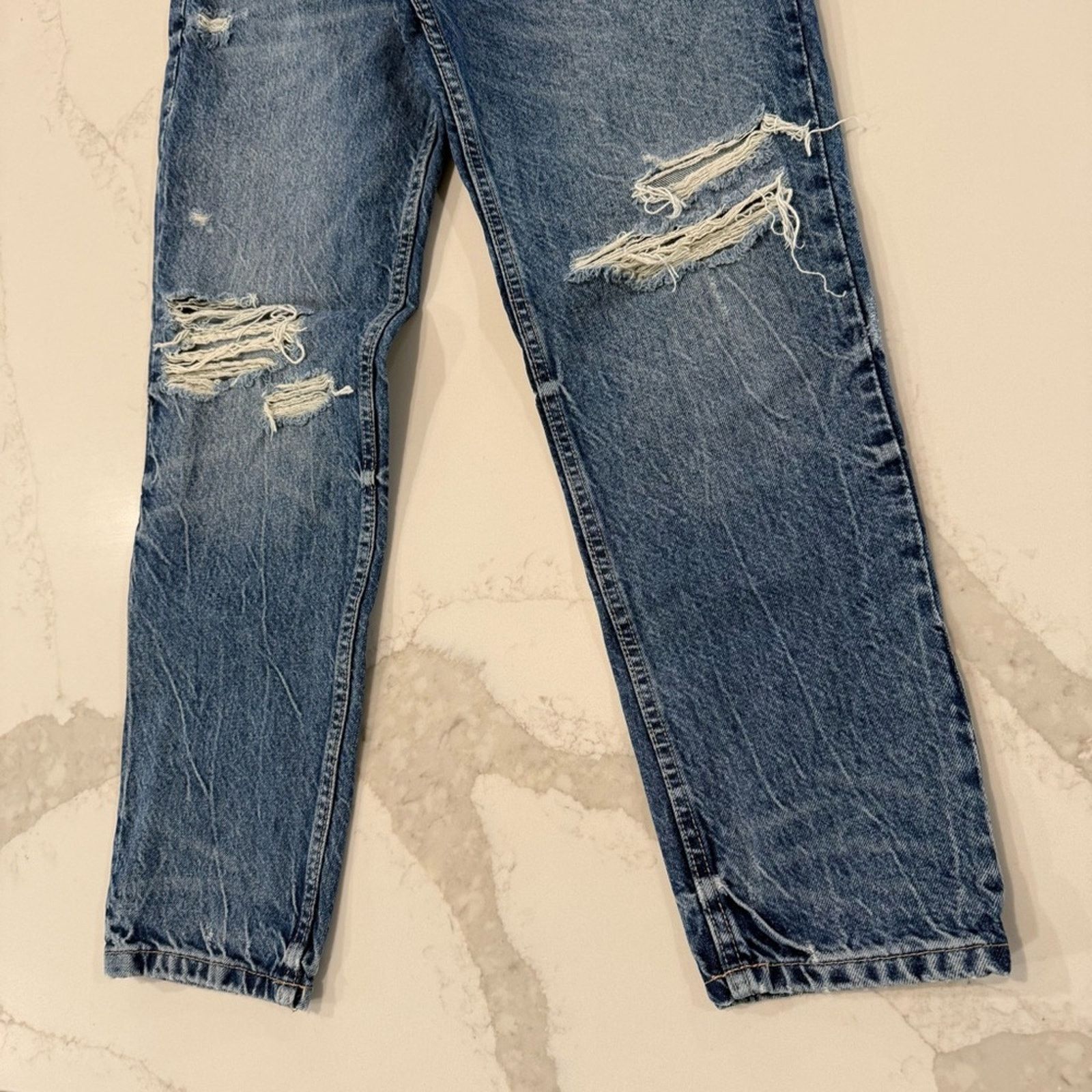 Zara Zara High Waisted Mom Fit Distressed Denim Jeans Womens 6 Size 28" / US 6 / IT 42 - 8 Thumbnail