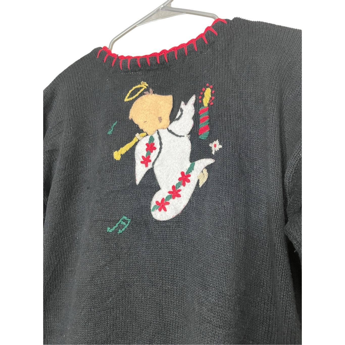 Other Vintage Segue Black Christmas Angel Print Cardigan Sweater S Size L / US 10 / IT 46 - 8 Thumbnail