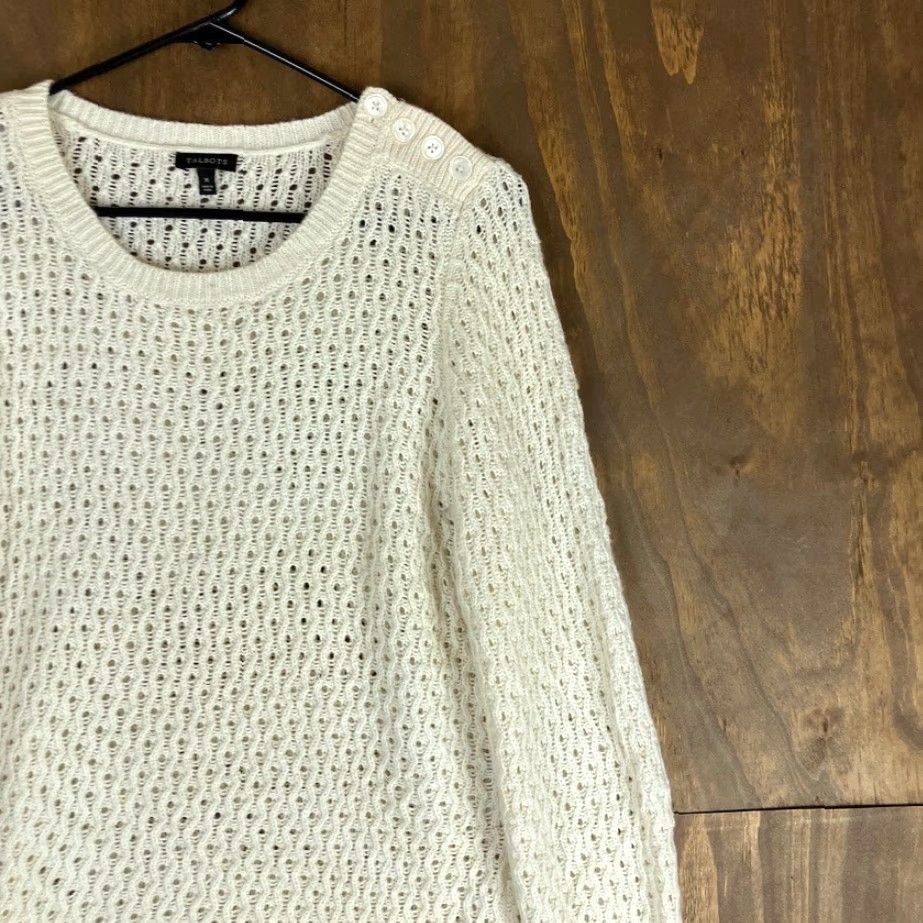 Talbots Talbots Sweater Cream Open Knit Long Sleeve M Women Casual Formal Travel Workwear Pullover Crew Neck Solid Knit Open-Knit Soft Stretch Size M / US 6-8 / IT 42-44 - 5 Thumbnail