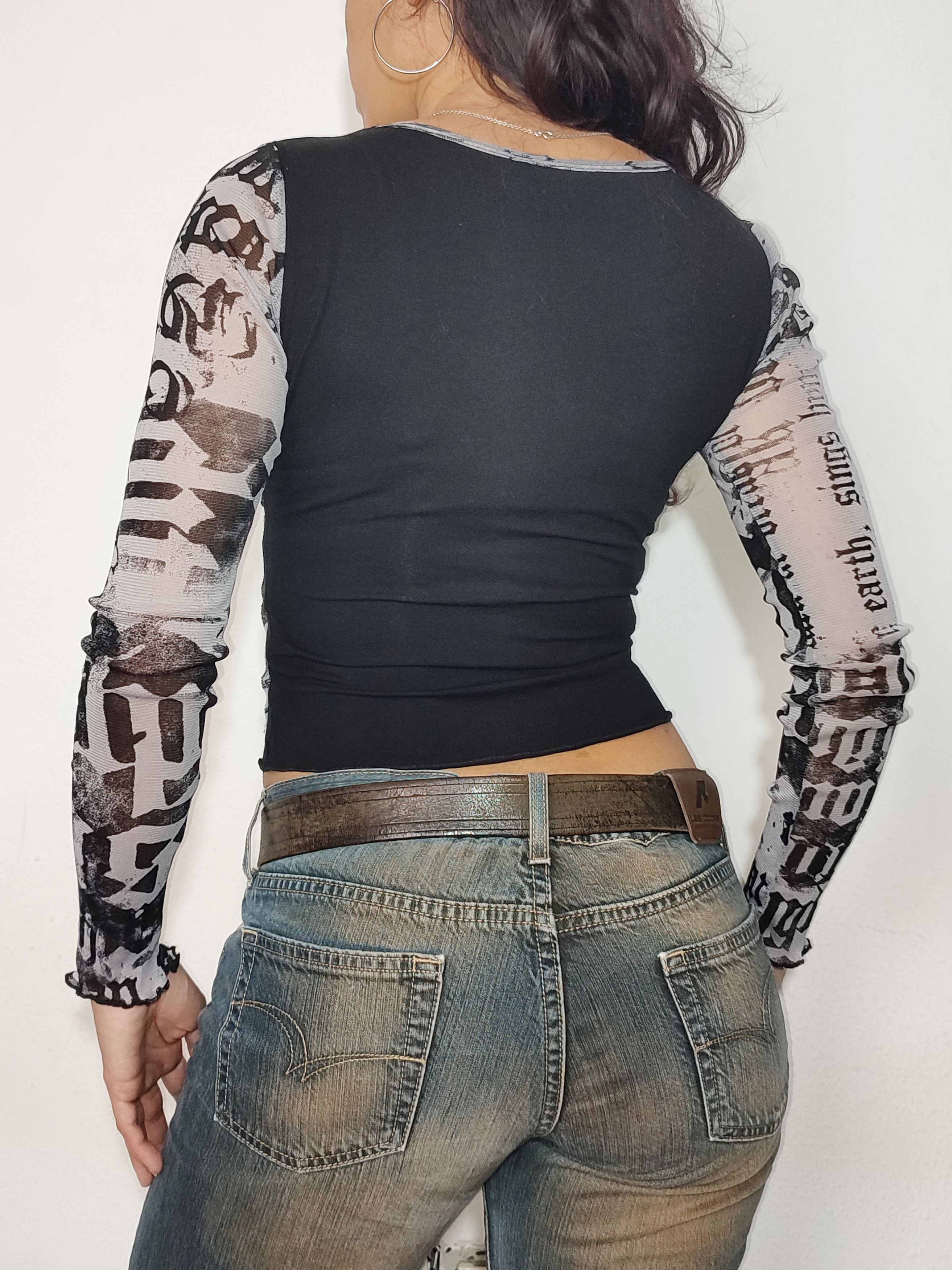 Vintage Vintage Y2k Gothic Text Print Mesh Top Size S / US 4 / IT 40 - 2 Thumbnail