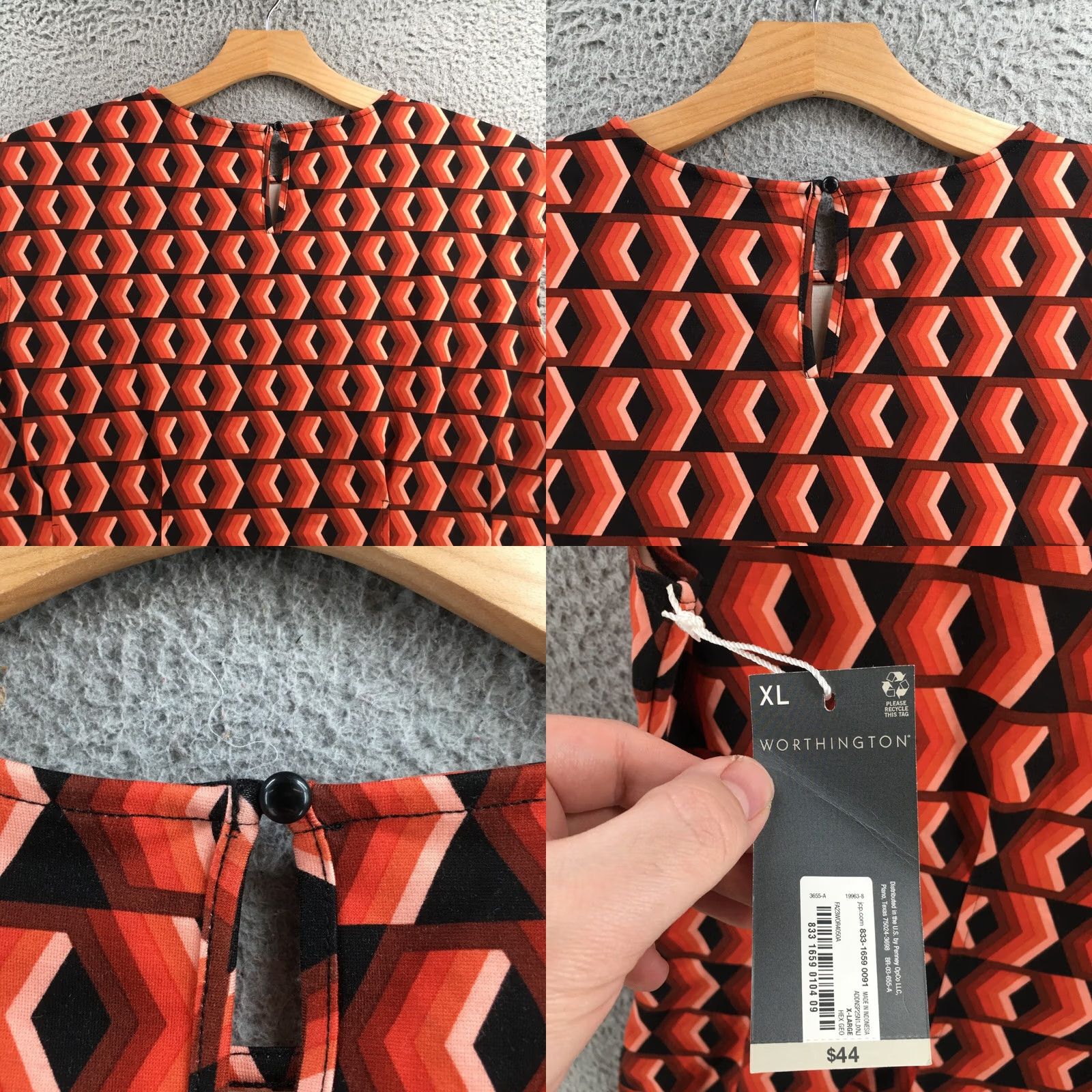 Worthington Worthington Blouse Top Womens XL Multi Geometric Print Short Sleeve Pullover NEW Size XL / US 12-14 / IT 48-50 - 8 Thumbnail