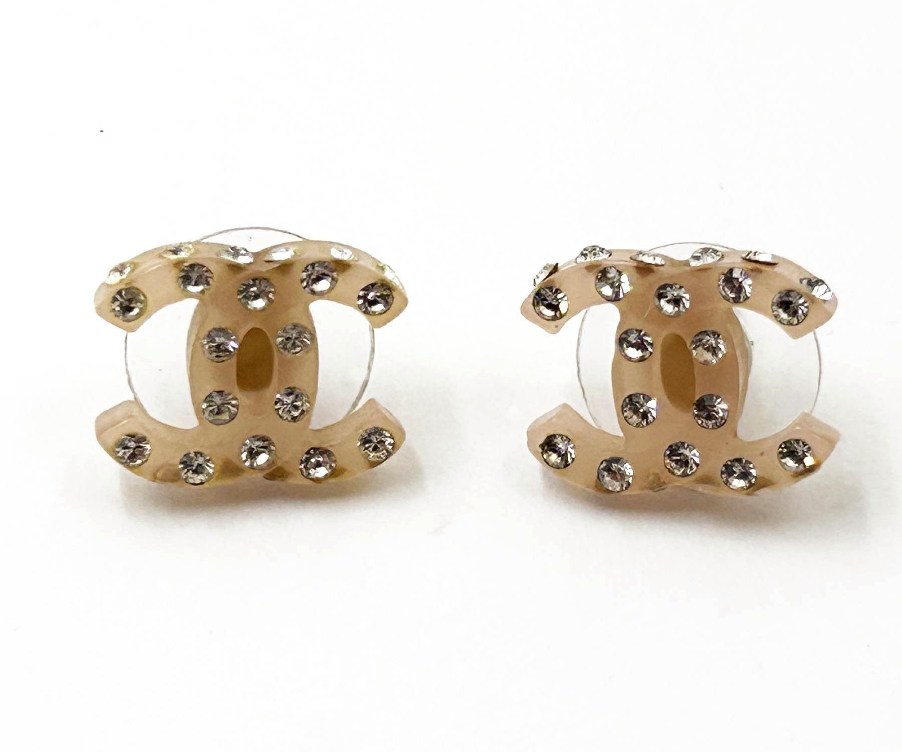 Chanel Chanel Pale Pink CC All over Crystal Piercing Earrings Size ONE SIZE - 1 Thumbnail