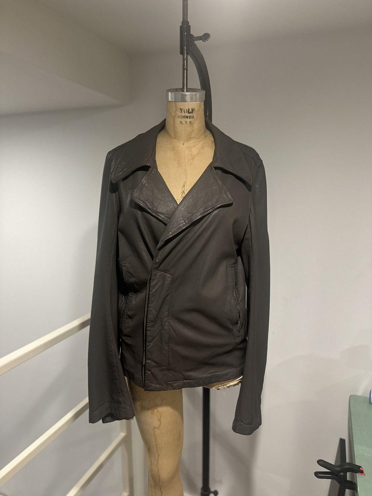 image of Rick Owens Ss08 “Creatch” Leather Jacket in Black, Men's (Size Large)