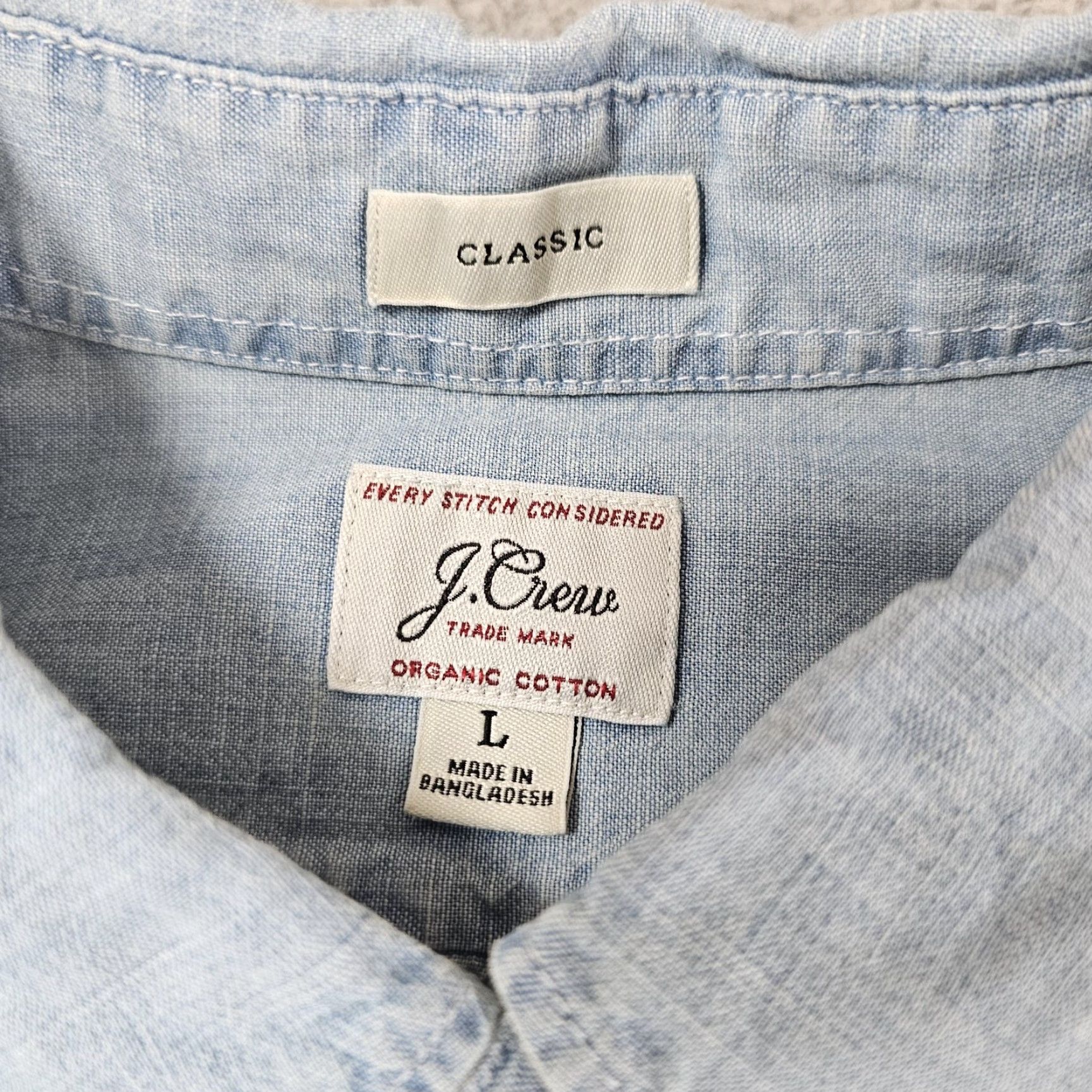 J.Crew J.CREW Shirt Large Blue Short Sleeve Button Front Organic Cotton Mens Size US L / EU 52-54 / 3 - 3 Thumbnail