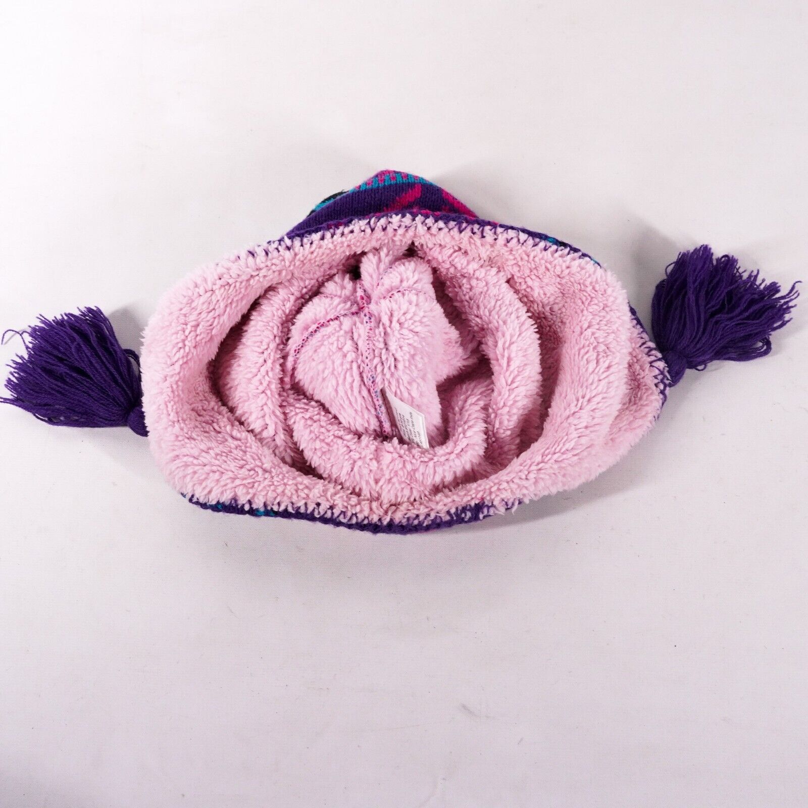 Pink Mosaic Fuzzy Knitted Beanie Cap Outdoor Winter Hat Pink Size ONE SIZE - 5 Thumbnail