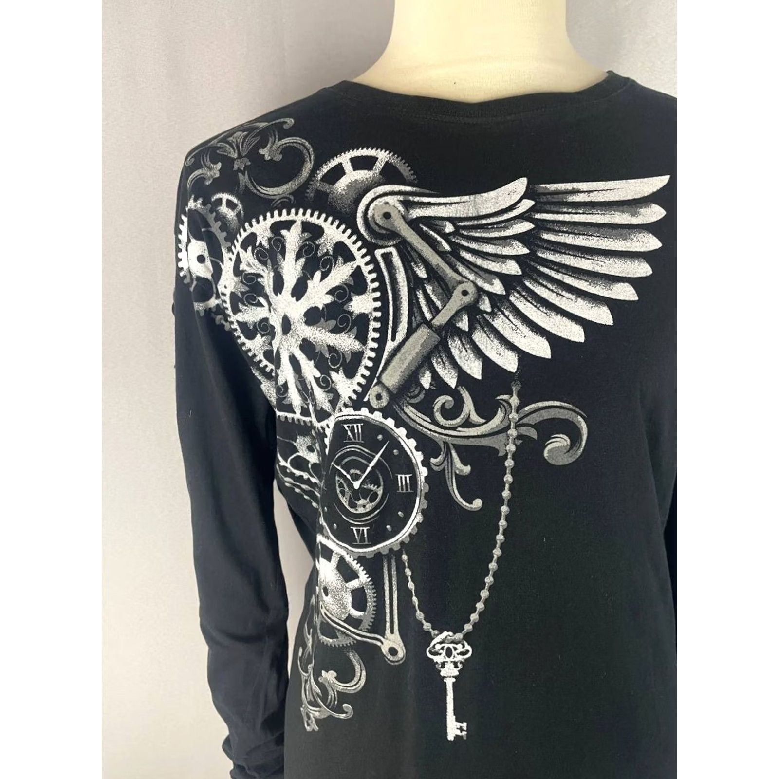 Vintage Gothicana By EMP Mens Shirt Size XL Black Steampunk Print Cotton Long Sleeve Size US XL / EU 56 / 4 - 4 Thumbnail