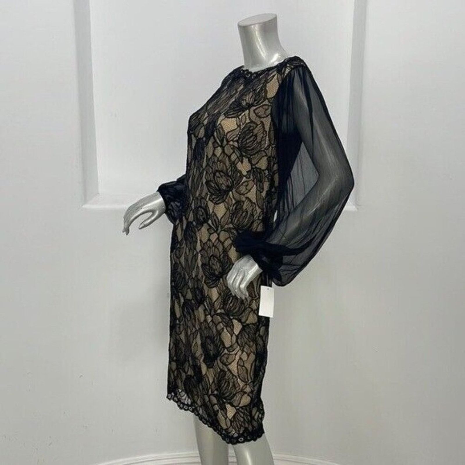Tadashi Shoji Tadashi Shoji Black Lace Sheath Dress Midi Long Sleeve 8 Size M / US 6-8 / IT 42-44 - 6 Thumbnail