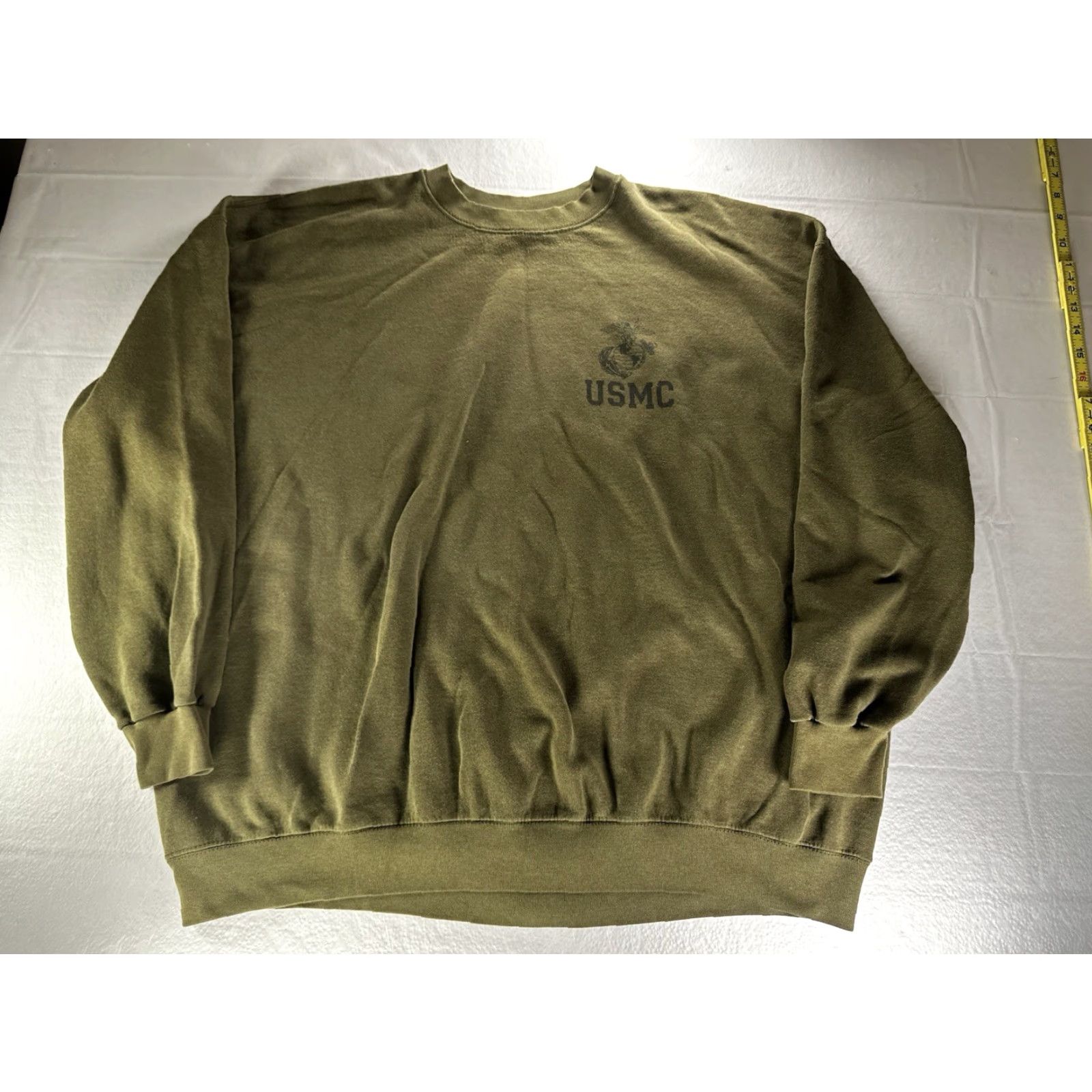 Olive VINTAGE USMC Sweater Mens 2XL Olive Green Pullover Sweatshirt Knit 90s Marine Logo Shirt Mens Regular Size 2XL Green 1990s Size US XXL / EU 58 / 5 - 2 Thumbnail