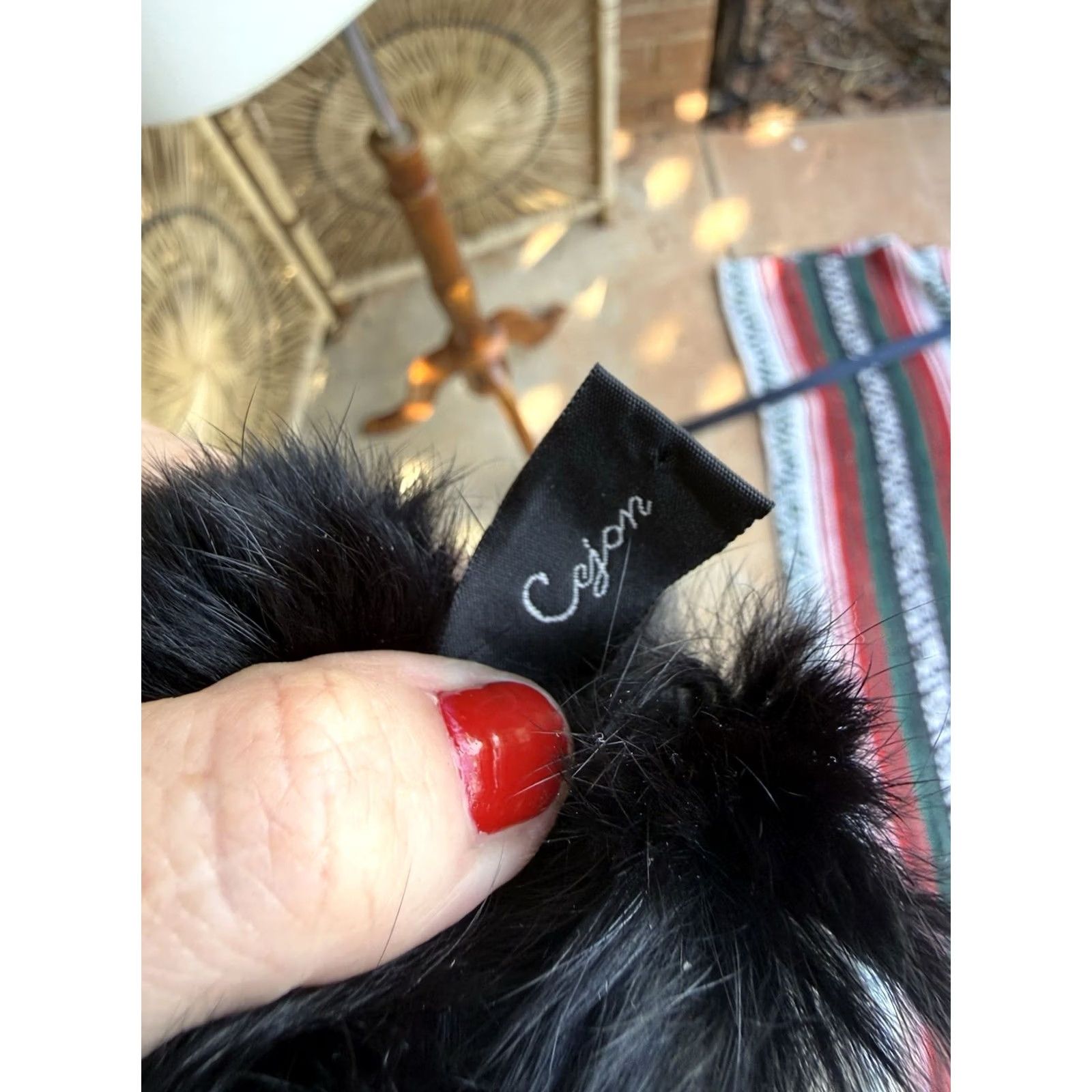 Vintage VINTAGE Cejon Scarf Women Black Fur Pom Pom Neck Warmer 60cm Festival Y2K Glam Size ONE SIZE - 4 Thumbnail