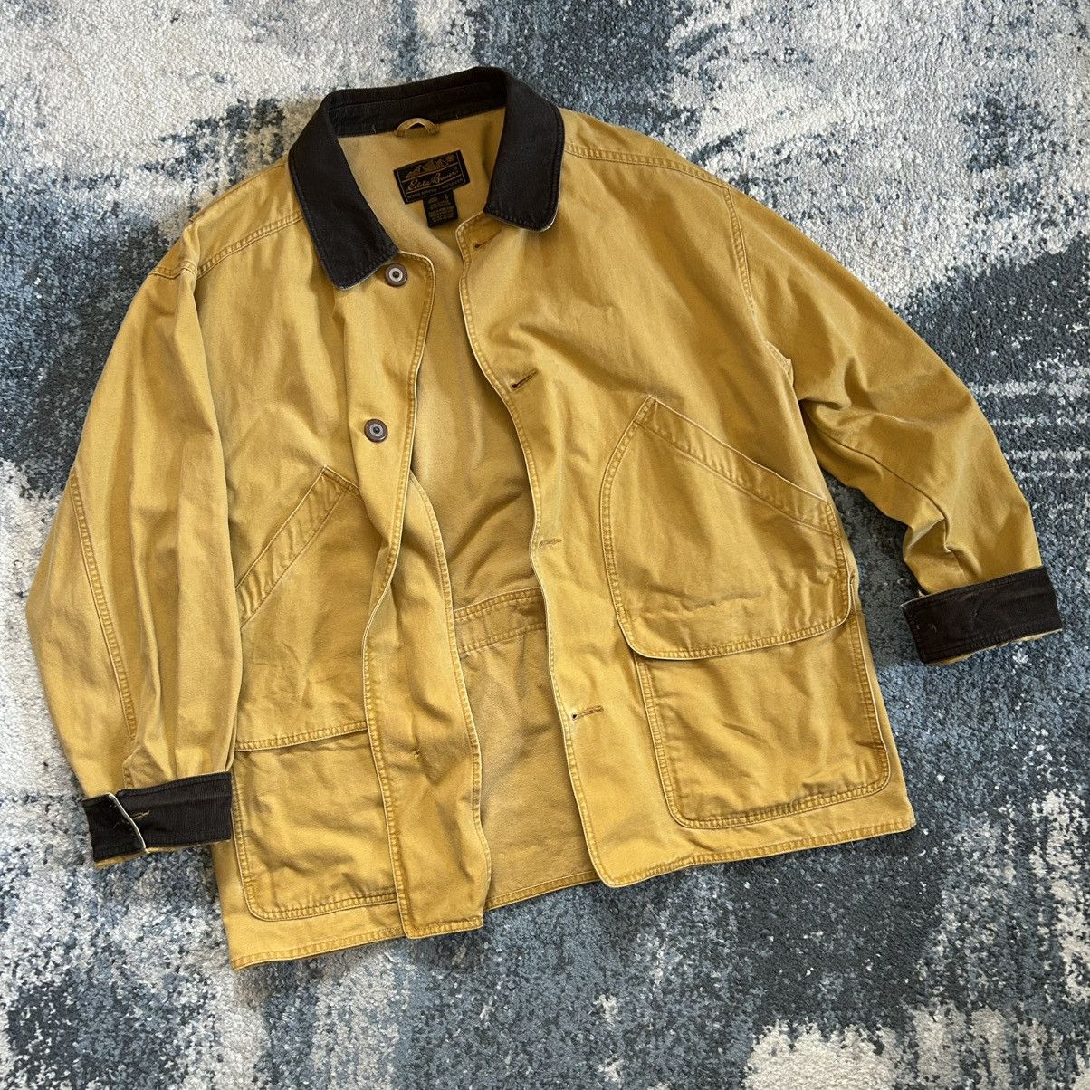 Eddie Bauer 90s FLOCKED CANVAS HUNTiNG JACKET WORK COAT MUSTARD SEED Size US L / EU 52-54 / 3 - 2 Thumbnail