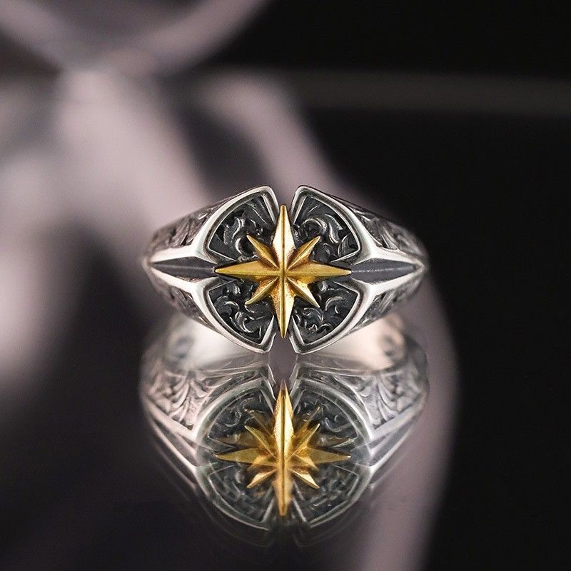 Sterling Silver × Vintage Resizable 925 Sterling Silver North Star Ring Size ONE SIZE - 1 Thumbnail