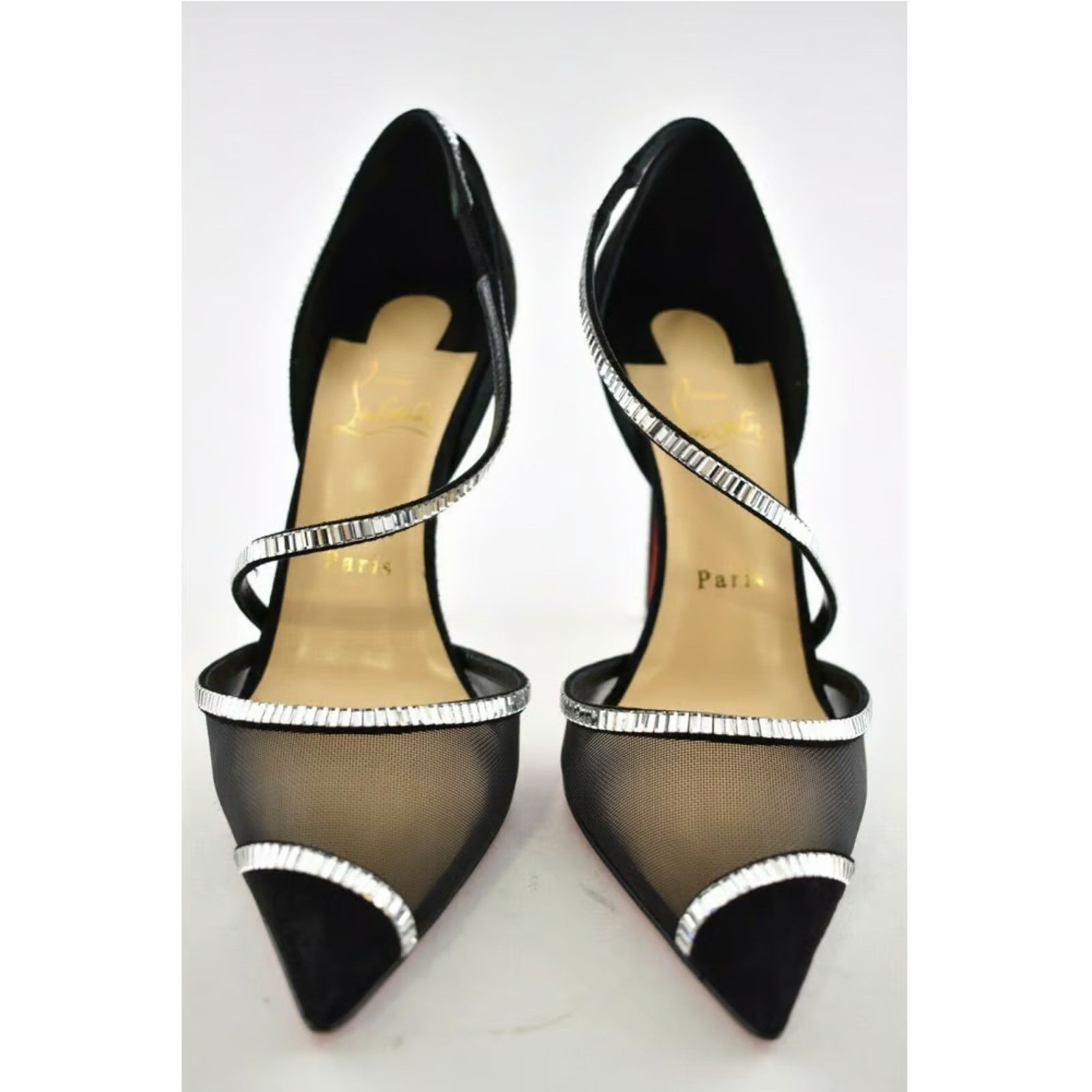 Christian Louboutin Chiara Diams 100 Black Silver Crystal Strap Heel Pump 39 Size US 9 / IT 39 - 8 Thumbnail