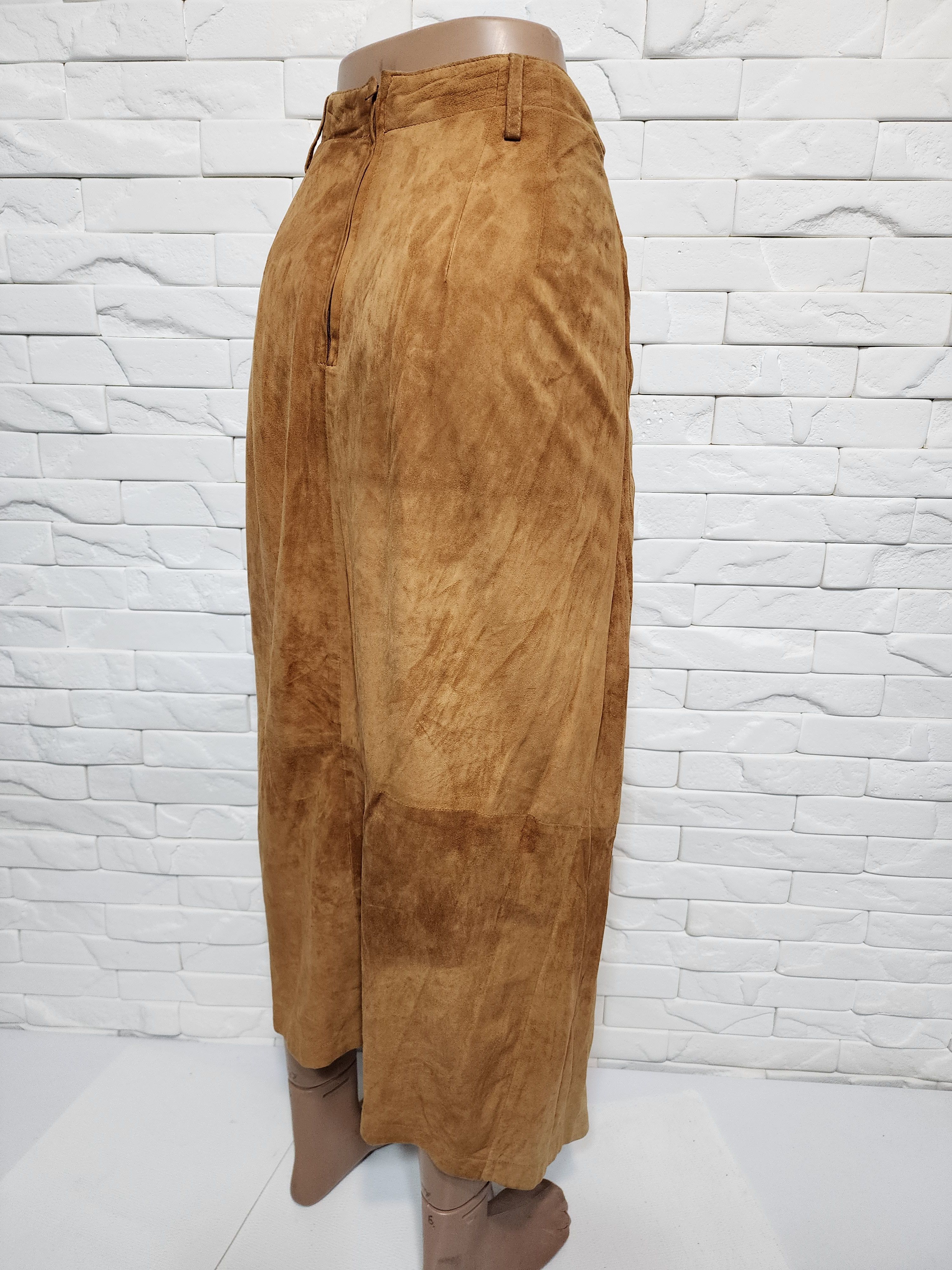 Genuine Leather Brown Suede Leather Skirt Size 33" - 5 Thumbnail