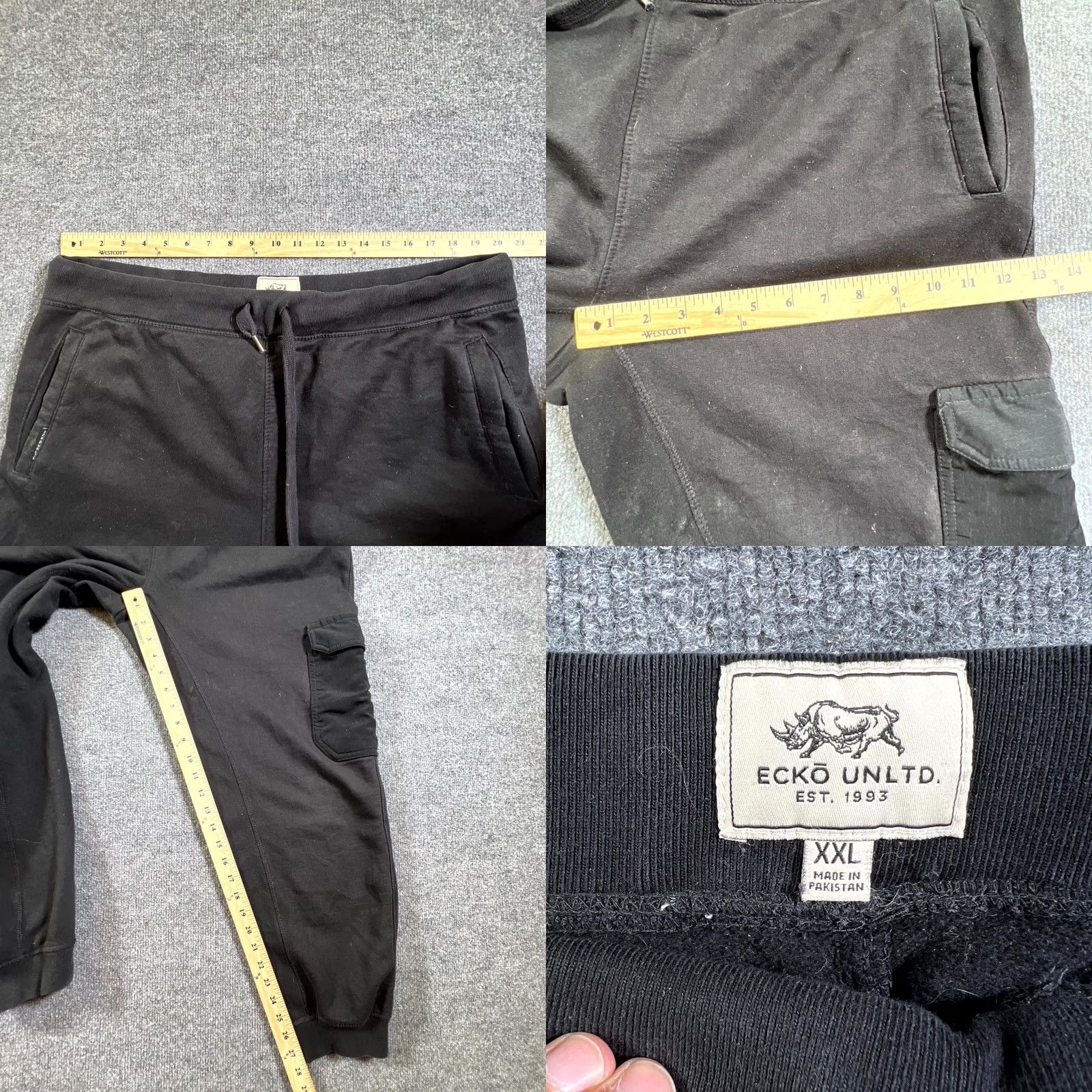 Ecko Unltd. VTG Ecko Unltd. Sweatpants Mens 2XL Black Cargo Pocket Fleece Lined Tapered Leg Size US 39 - 8 Thumbnail