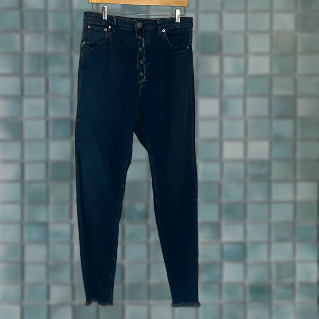 Asos ASOS Jeans Men Distressed Button Fly Frayed Hem Skinny Blue 32 Inseam 33 Regular Size 32/36 Size US 32 / EU 48 - 1 Thumbnail