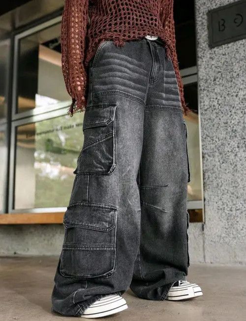 VIBE Multi Pocket Cargo Baggy Denim Jeans, Workwear Jeans Size US 34 / EU 50 - 5 Thumbnail