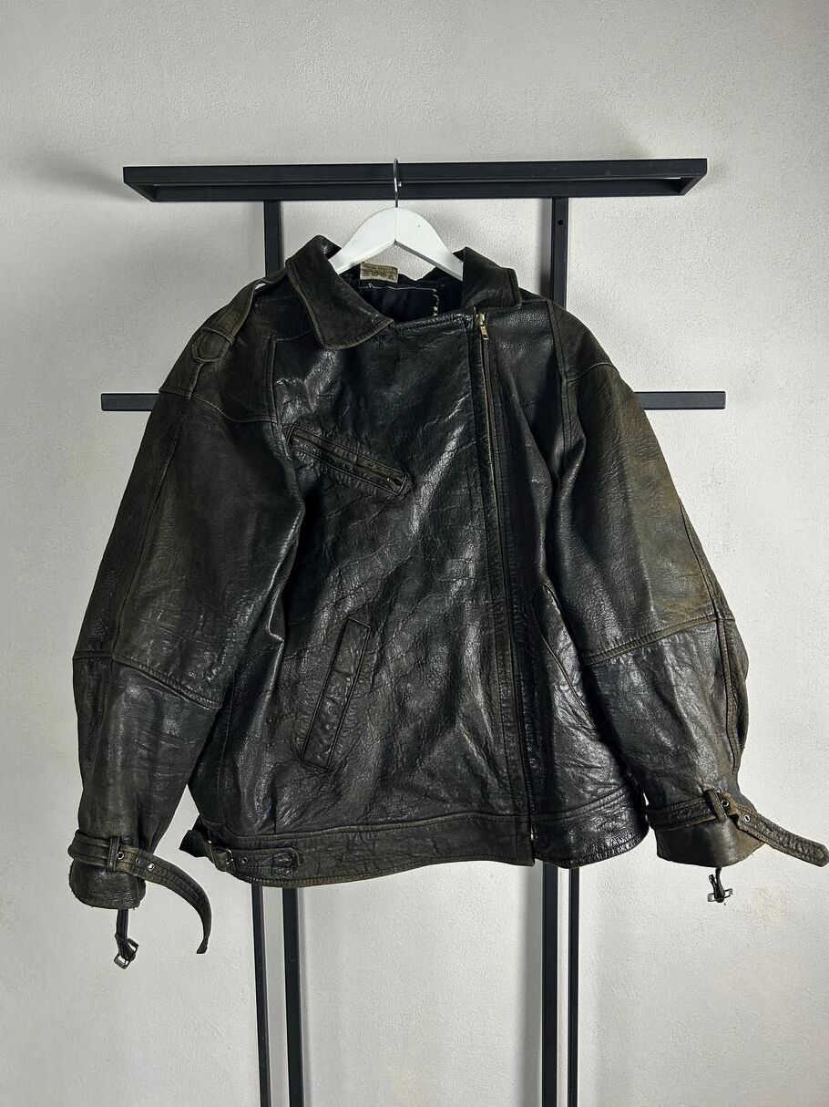 Japanese Brand Washed Japanes Cropped Boxy Leather Jacket Asymmetrical ZIP Size US L / EU 52-54 / 3 - 3 Thumbnail