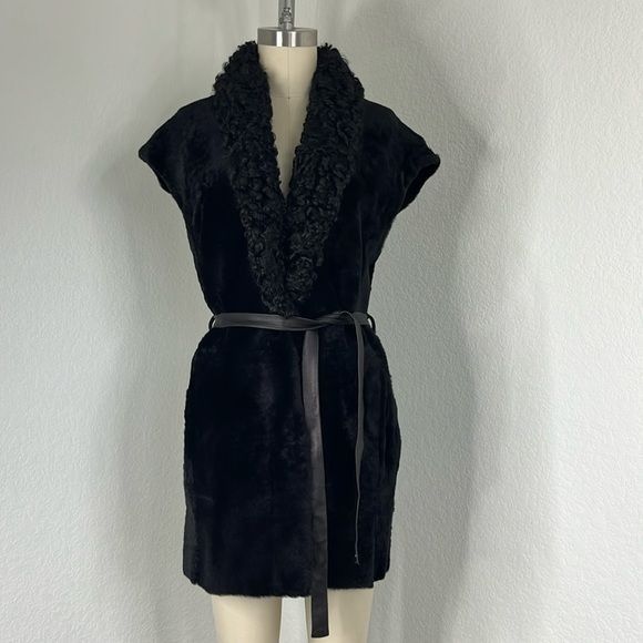 Drome DROMe Reversible Tie Gillet Belted Fur Leather Vest Black Size S / US 4 / IT 40 - 1 Thumbnail