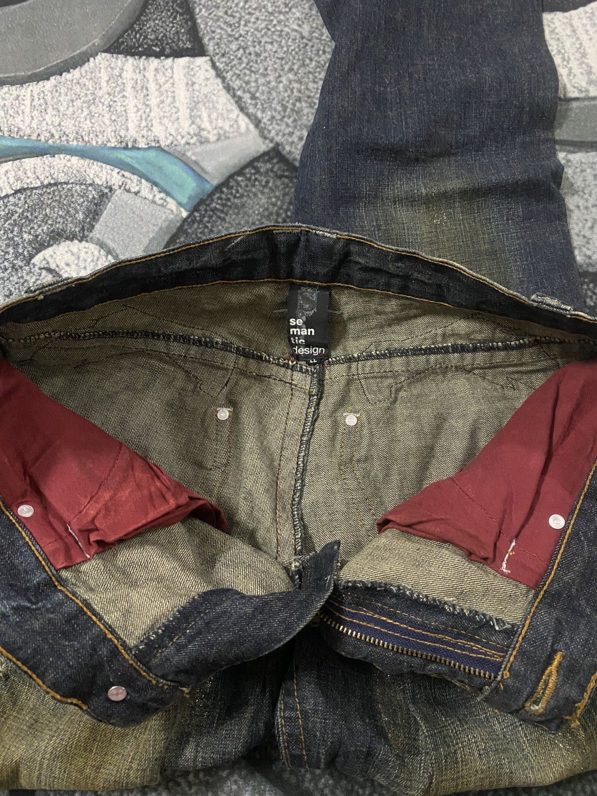 Japanese Brand Semantic Design Nicely Faded Zipper Back Pocket Jeans Size US 34 / EU 50 - 12 Thumbnail