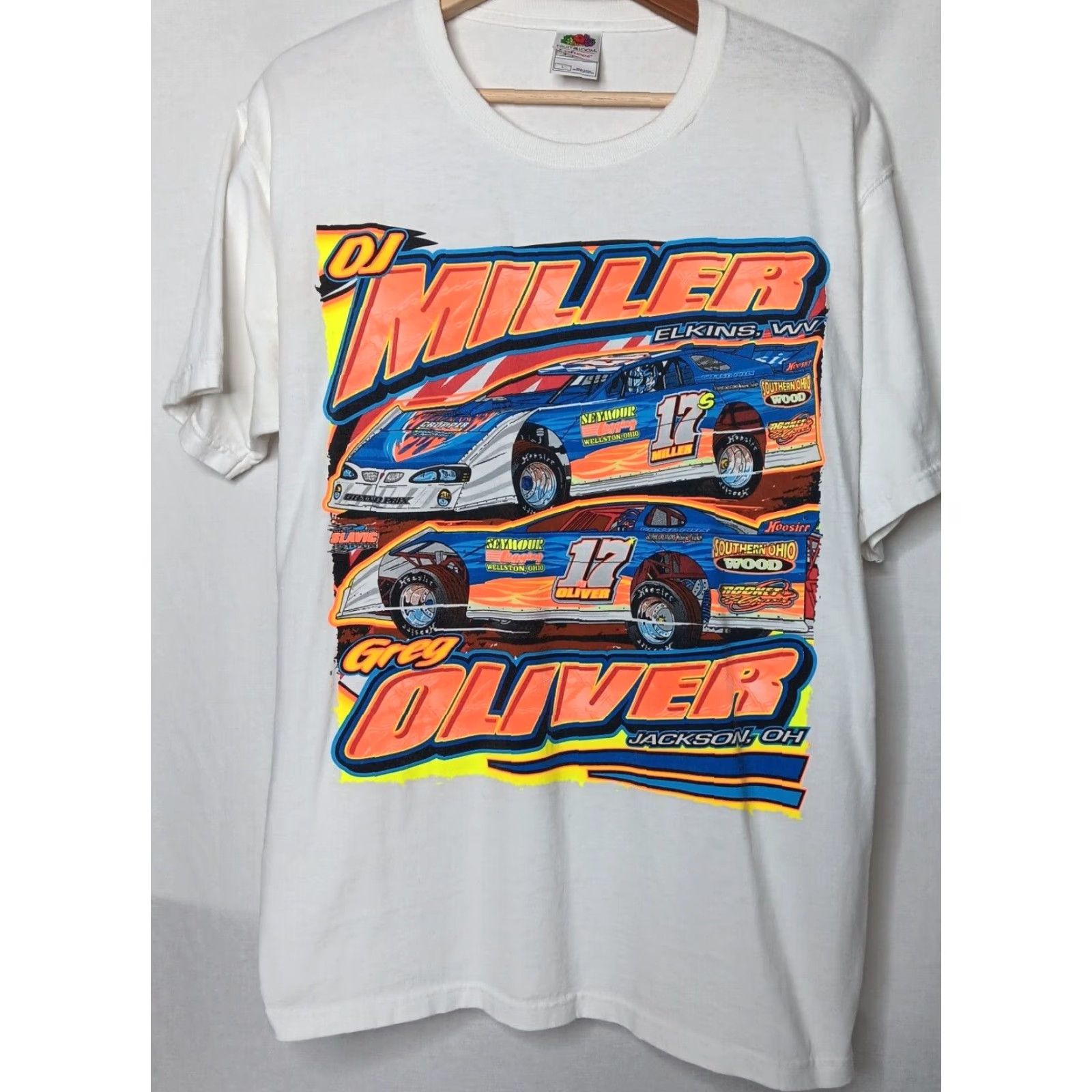 Fruit Of The Loom VINTAGE Fruit of the Loom Race T Shirt Men Large White Stock Car Racing Motorsports 2000s Size US L / EU 52-54 / 3 - 2 Thumbnail