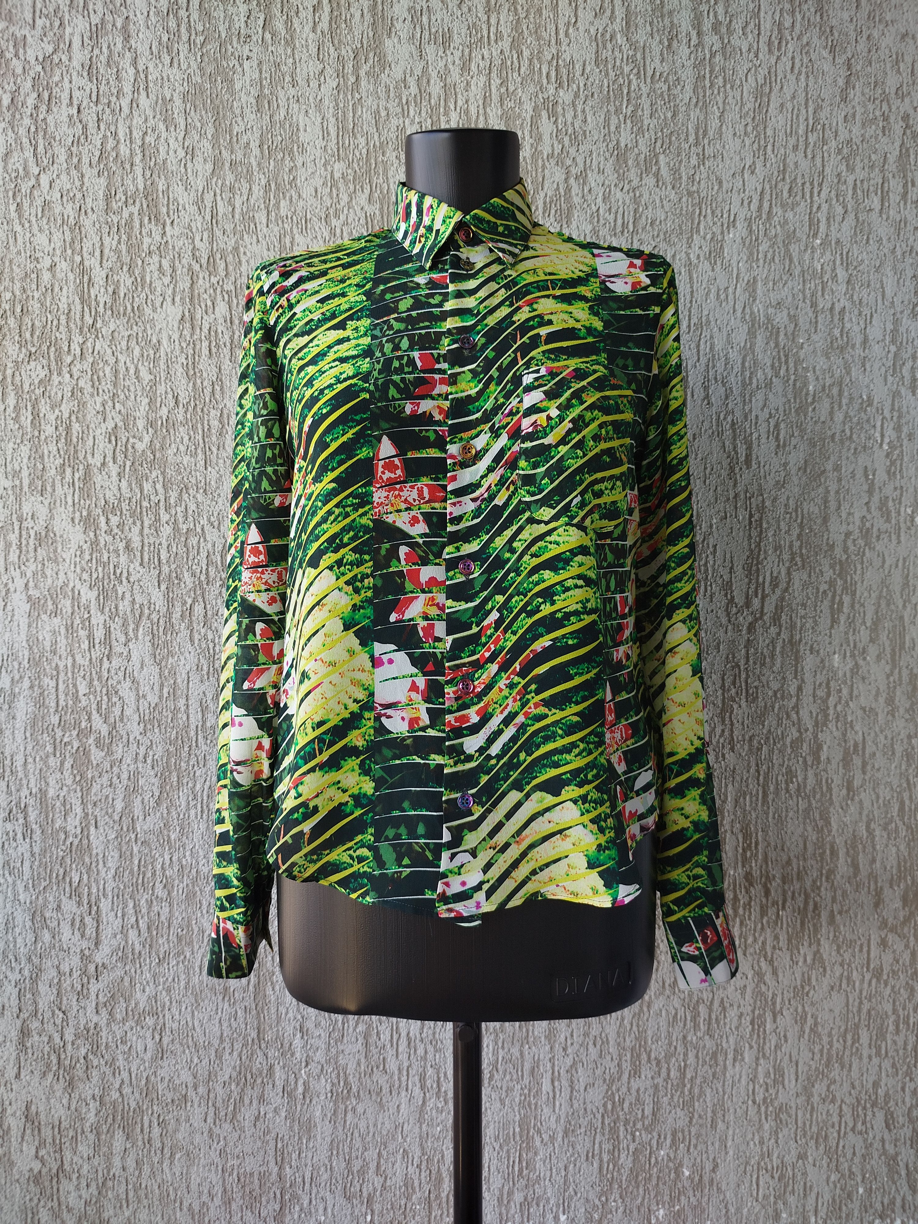 Kenzo Blouse Long Sleeve Tropical Floral 100% Silk Size 34/XS Size XS / US 0-2 / IT 36-38 - 2 Thumbnail