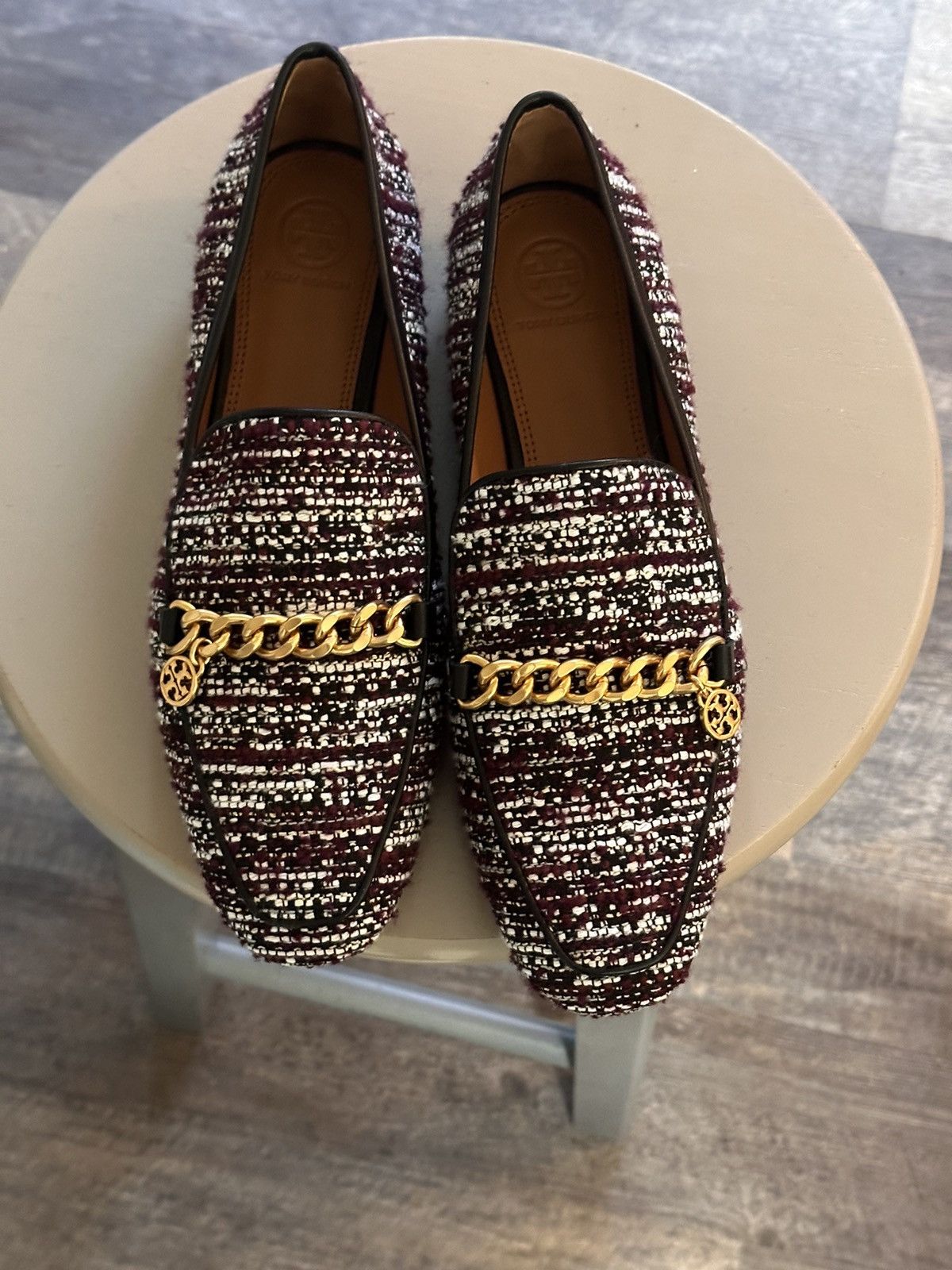 Tory Burch Tweed Loafers with Gold Hardware