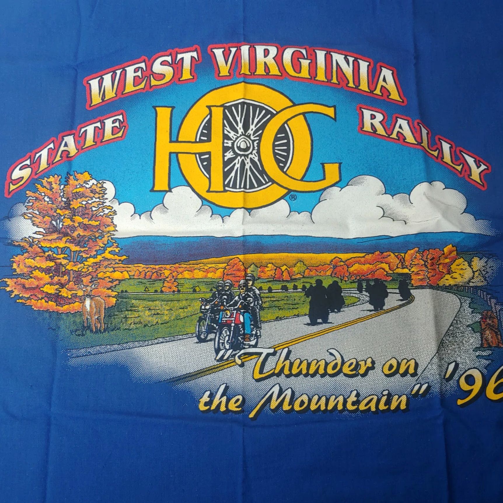 The Mountain VINTAGE WV HOG Bandana Scarf Thunder On The Mountain Blue 1996 Men's 20.5" Size ONE SIZE - 2 Thumbnail