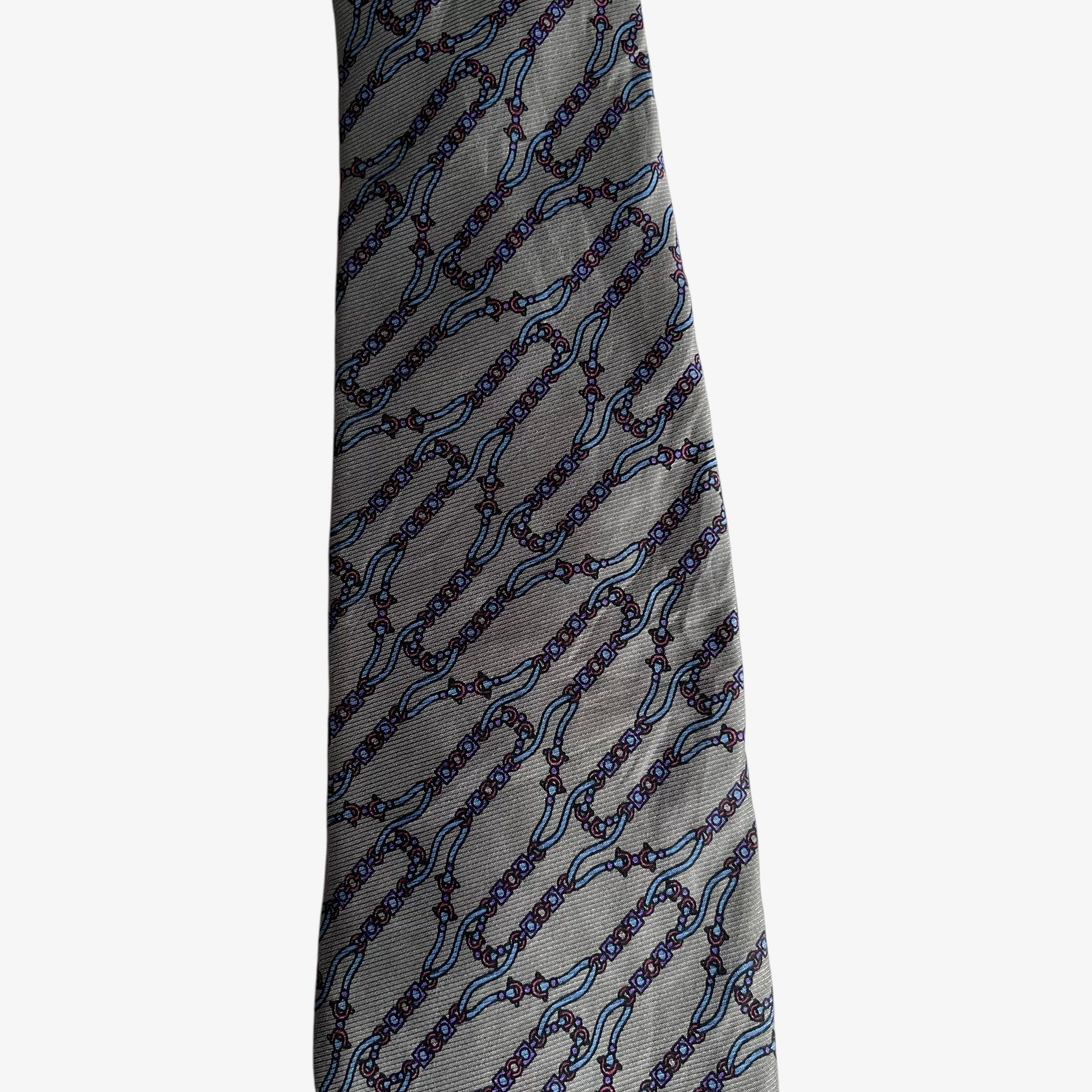 Yves Saint Laurent Vintage 80s Yves Saint Laurent YSL Chain Striped Silk Tie Size ONE SIZE - 4 Thumbnail