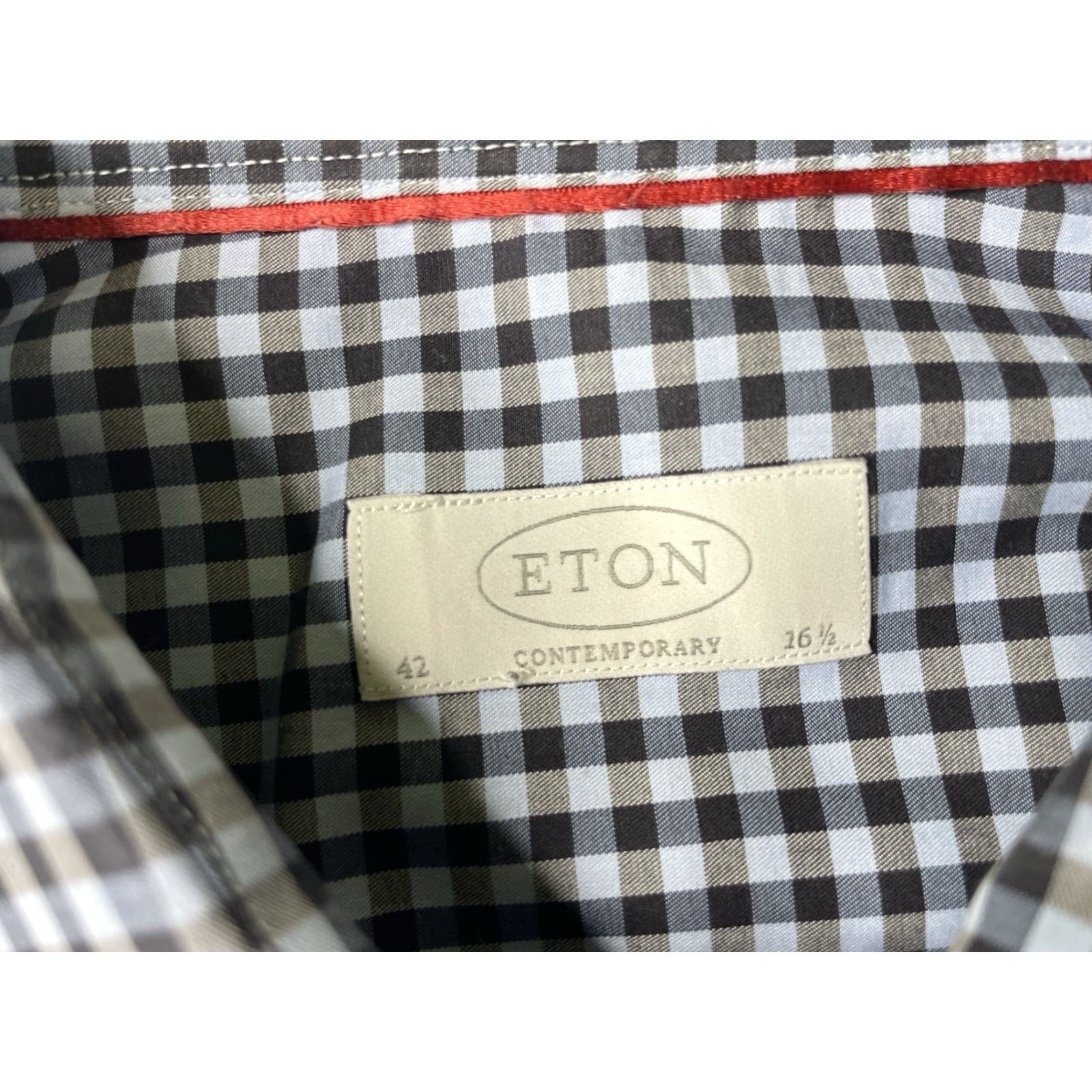 Eton Eton Shirt Mens 16.5 42 Gingham Check Plaid Contemporary Long Sleeve Dress Shirt Regular Collar Spread Barrel Cuff Multicolor Mens Size 46R - 3 Thumbnail