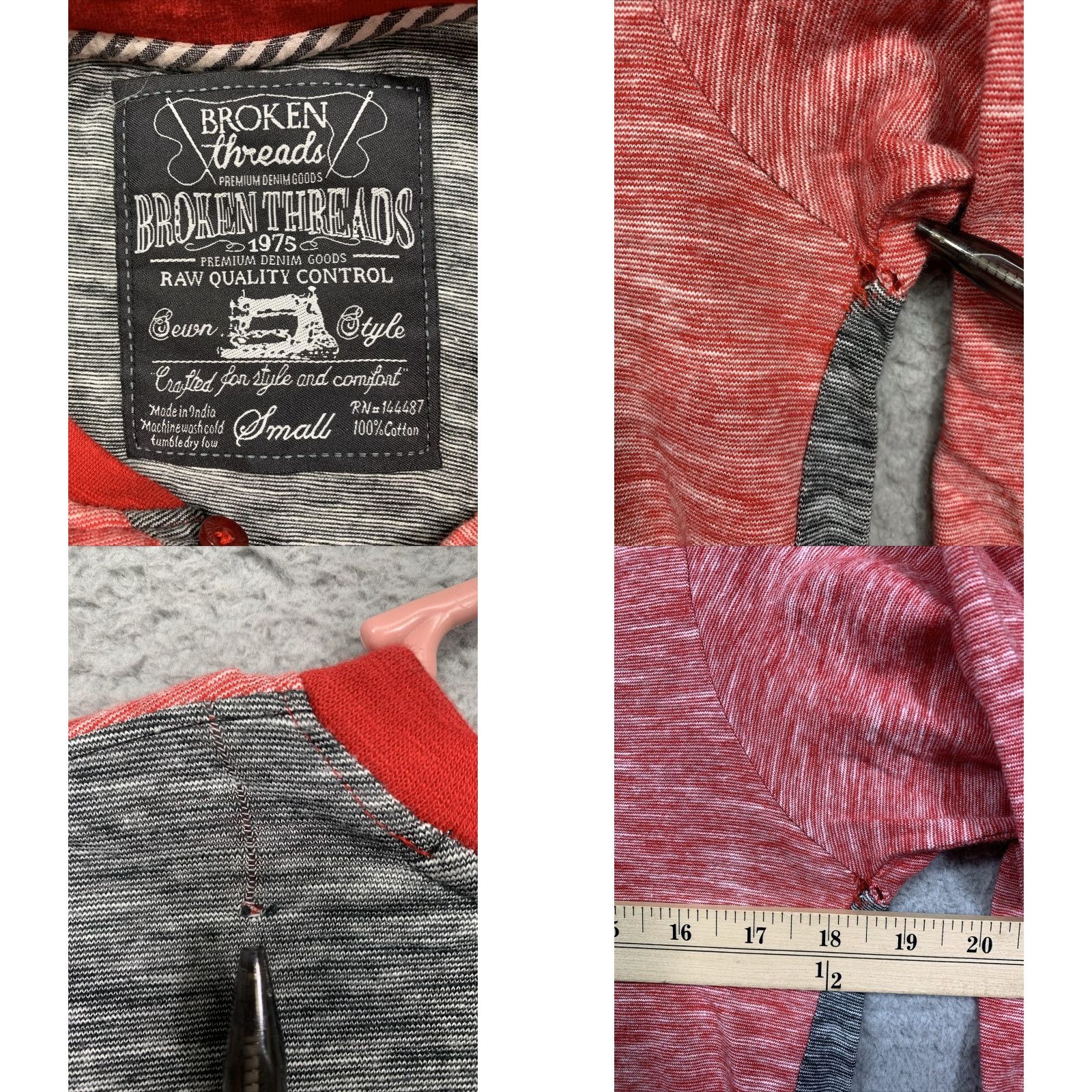 Vintage Broken Threads T-Shirt Men’s Small Heather Red & Black Pocket Long Sleeve Size US S / EU 44-46 / 1 - 8 Thumbnail
