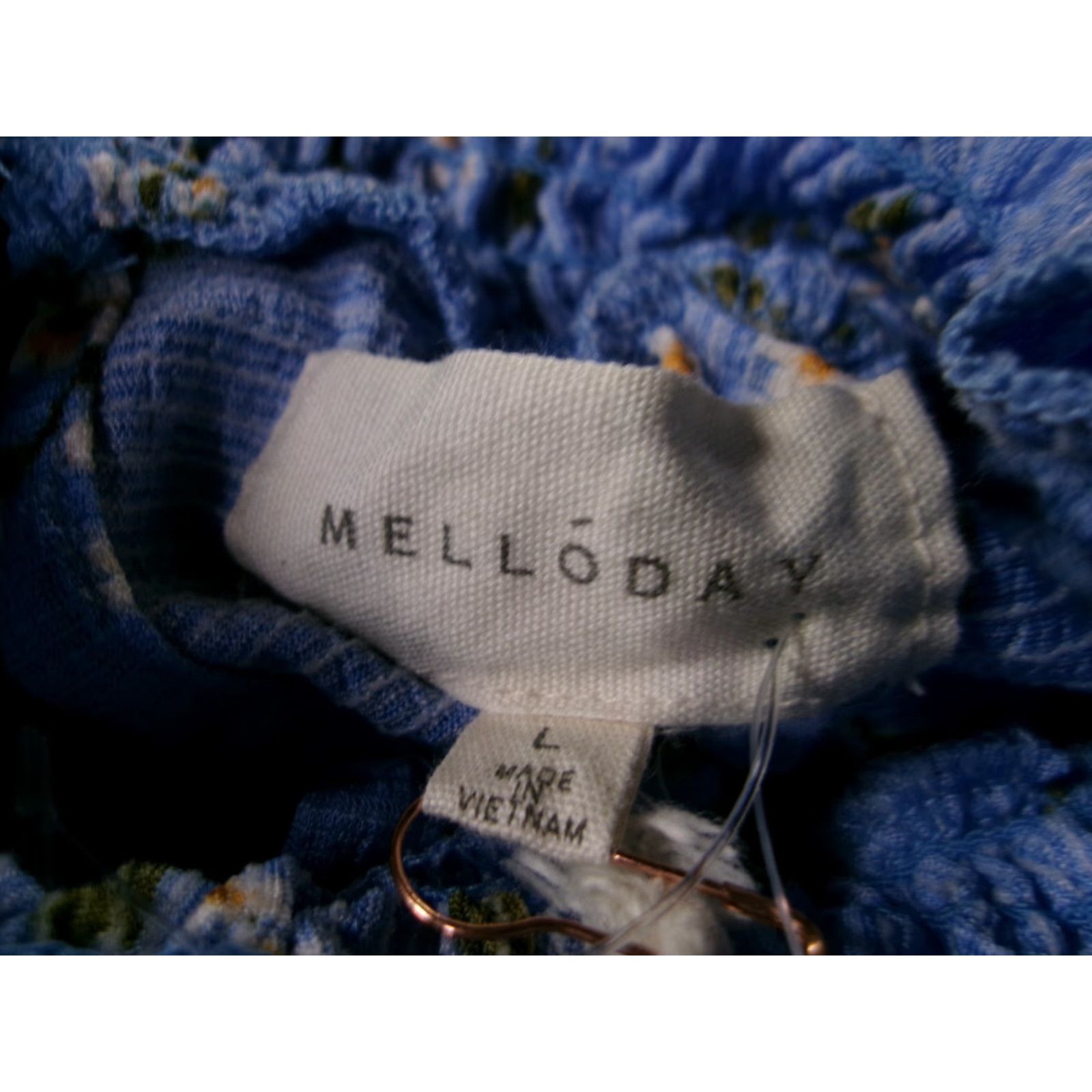 Vintage VINTAGE Melloday Blouse Women L Blue Floral Bohemian Flutter Sleeve High Neck Ruffle Puff Pullover Casual Dressy All Seasons Size L / US 10 / IT 46 - 6 Thumbnail